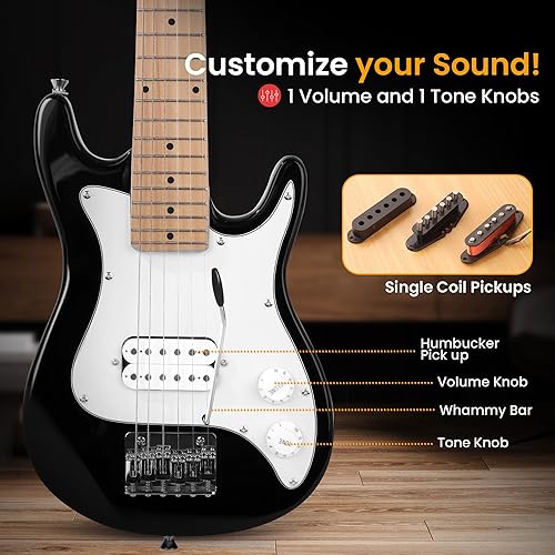 Miniatura 5 de Pyle Kit de iniciación de guitarra eléctrica para niños con amplificador, mini instrumento de 30 pulgadas con amplificador de 10 W y accesorios