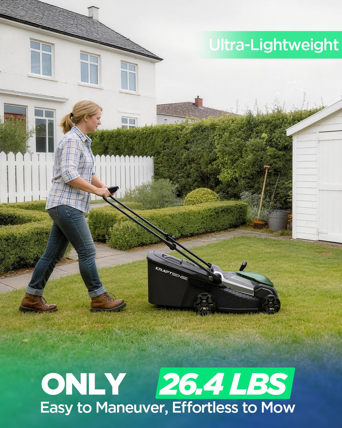 Cortacésped eléctrico de 45,7 cm (18 Pulgadas), cortacésped inalámbrico con batería de 40 V y Cargador con 2 x 8,0 Ah, Motor sin escobillas, Ajuste de Altura 2 en 1, Funda y Bolsa, 6 Veces Ajustable