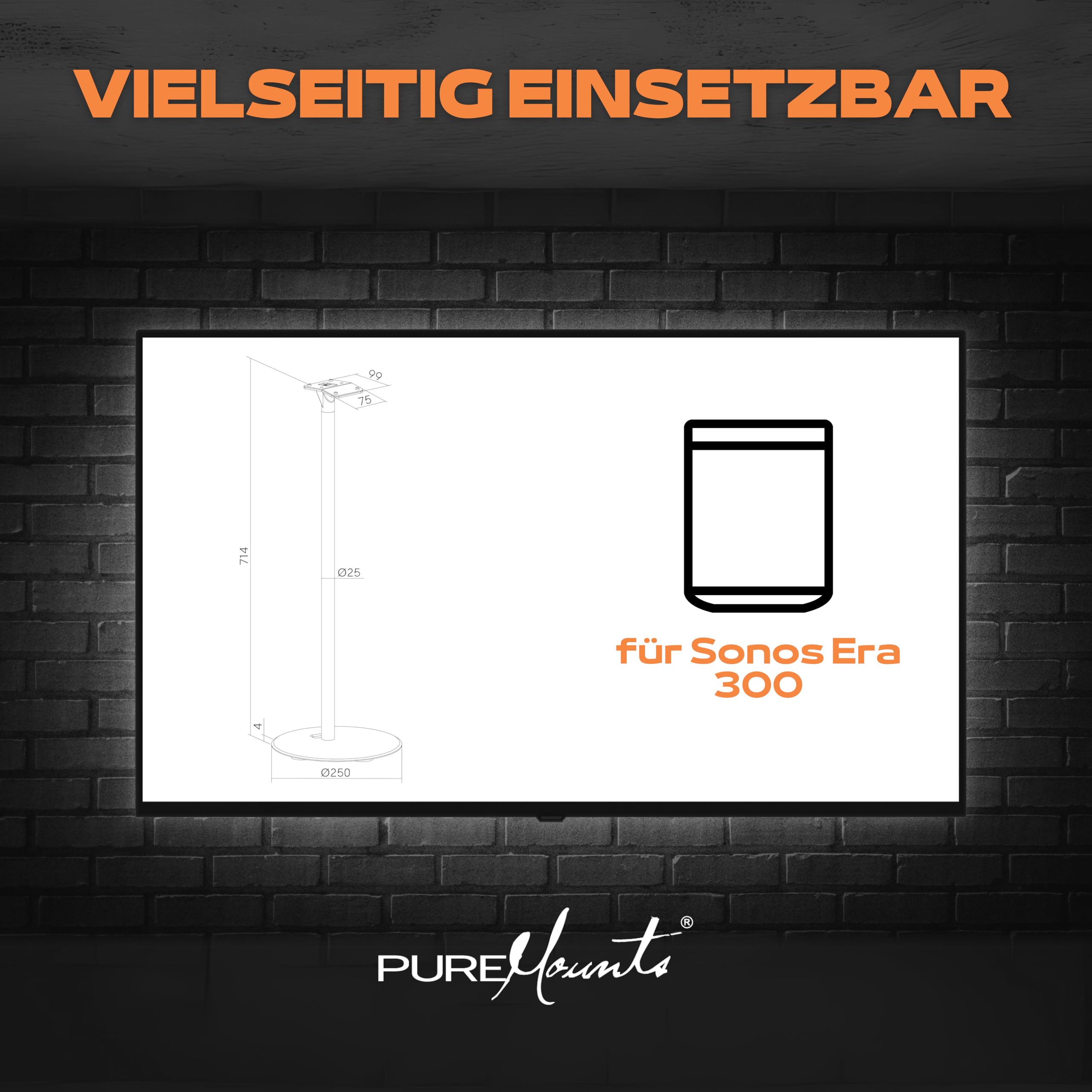 Supporto per altoparlanti PureMounts per Sonos Era 300, supporto per altoparlanti, supporto per altoparlanti con gestione dei cavi, capacità di carico di 5 kg, nero