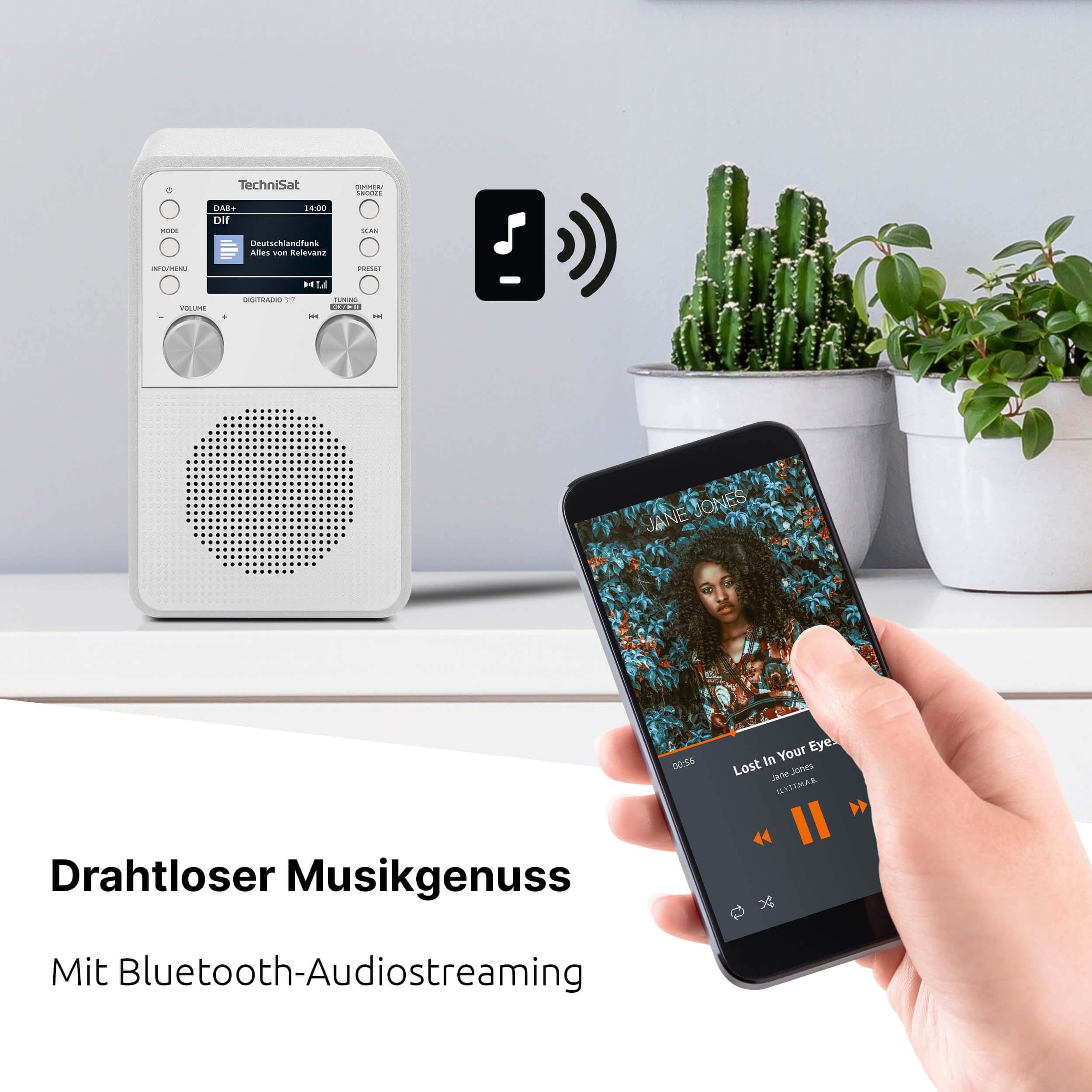 TechniSat DIGITRADIO 317 - Vertikales DAB+ UKW Radio mit Bluetooth Audiostreaming, Radiowecker, Sleeptimer, 2,4 Zoll Farbdisplay, 3 Watt, weiß