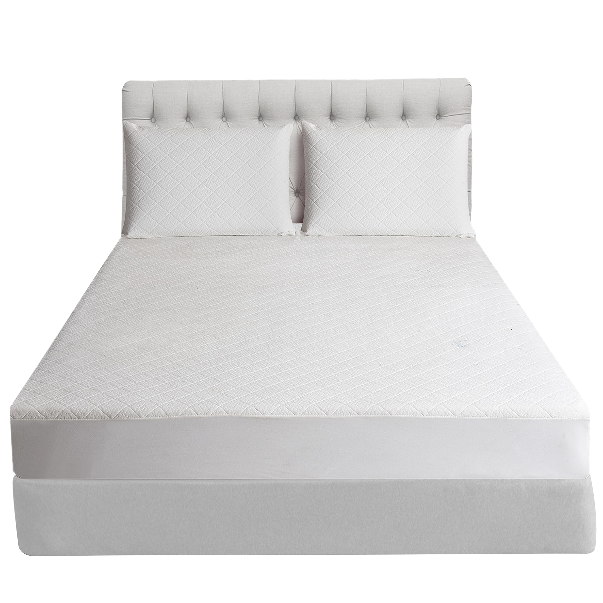 Bamboo Waterproof Mattress Protector for Single Double King Size Bed Ultra Soft Breathable Anti Allergy Quilted Super King Mattress Cover with 30 cm Deep Fitted Pocket (White, King)