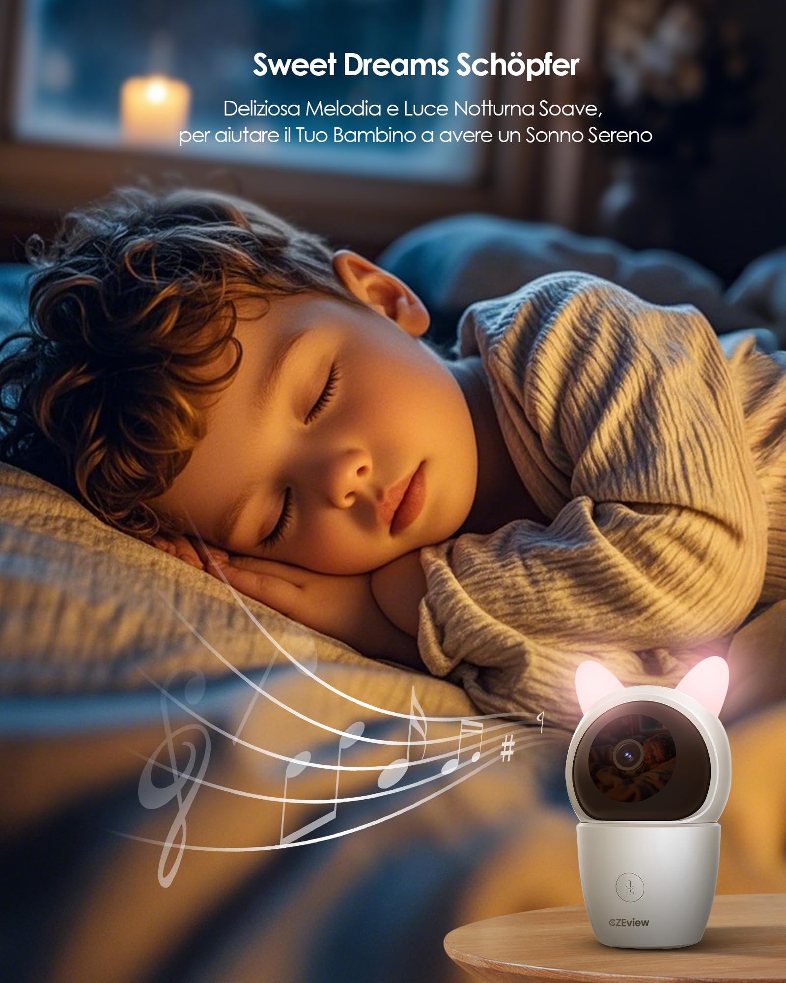 CZEview 2K/5,0" LCD Baby Monitor Video e Audio, Telecamera Bambini con Monitor, PTZ 360°, Controllo Tramite APP Mobile & Monitor, Rilevamento di Grida/Movimento (Bianco con 1 fotocamere)