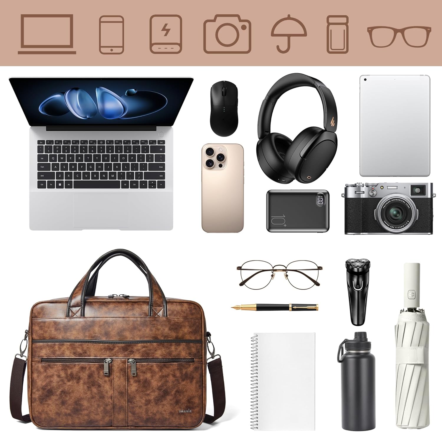 Shrrie Leather Messenger Bag for Men&Women 16 inch Laptop Bag,Water-Resistant Retro Leather Briefcase for Men Business,Work - Image 7