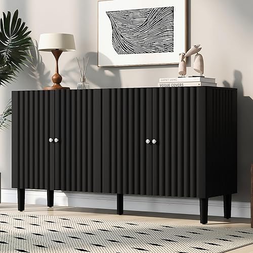 Miniatura 279 de Aparador moderno y elegante con patas y asas de metal dorado y estante ajustable, mesa consola clásica de 60 pulgadas, mesa de sofá, mesa de entrada