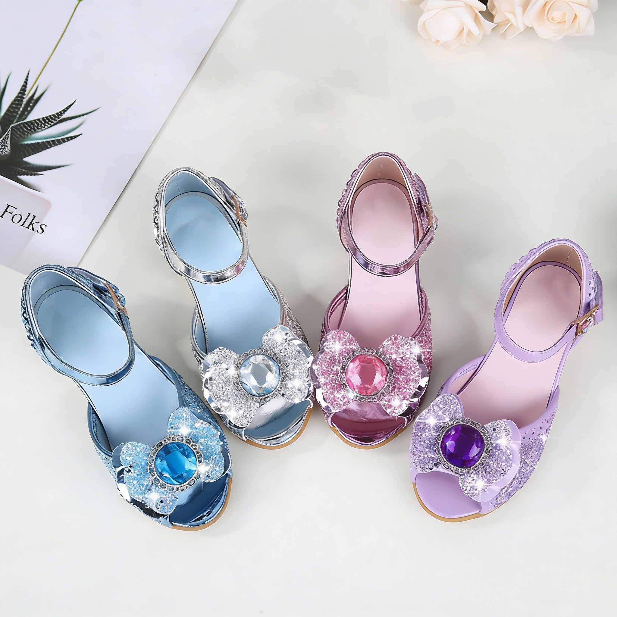 Scarpe Glitterate con Tacchi per Ragazza Sandali con Paillettes Cosplay Scarpe Carnival Princess Danza Matrimonio Carnevale Compleanno Festa