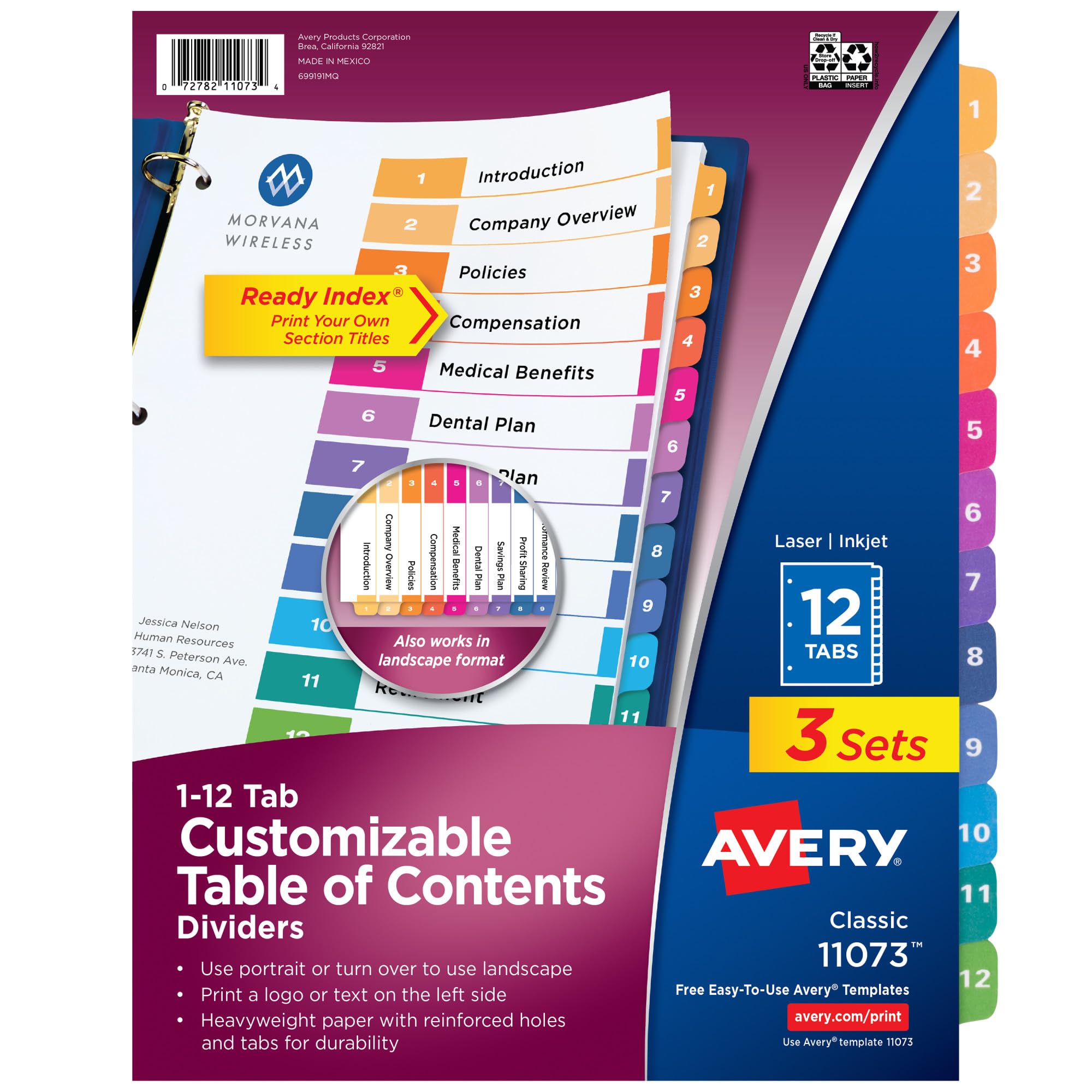 Avery Ready Index Table of Contents Dividers, 12-Tab, 3 Sets (11073)