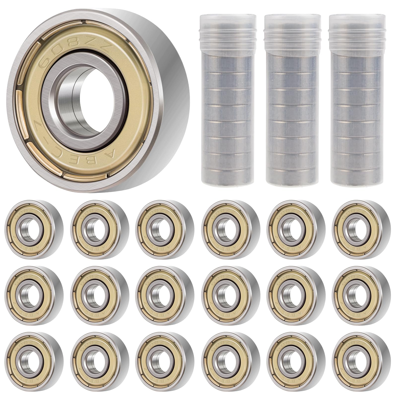 30 sztuk łożysk kulkowych 608zz ze stali węglowej, łożyska kulkowe, podwójne Shielded, łożyska kulkowe zwykłe 22 x 8 x 7 mm, 608 łożysk do deskorolek, skuterów, łyżworolek (kolor srebrny)