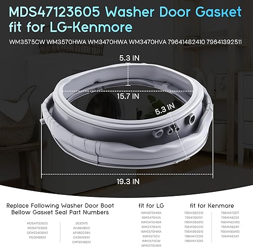 Miniatura 2 de WM3470HVA WM3470HWA Junta de puerta de arandela para LG Kenmore OEM Junta de arranque de goma WM3570HWA WM3575CW MDS47123605 MDS47123610 AP5602285