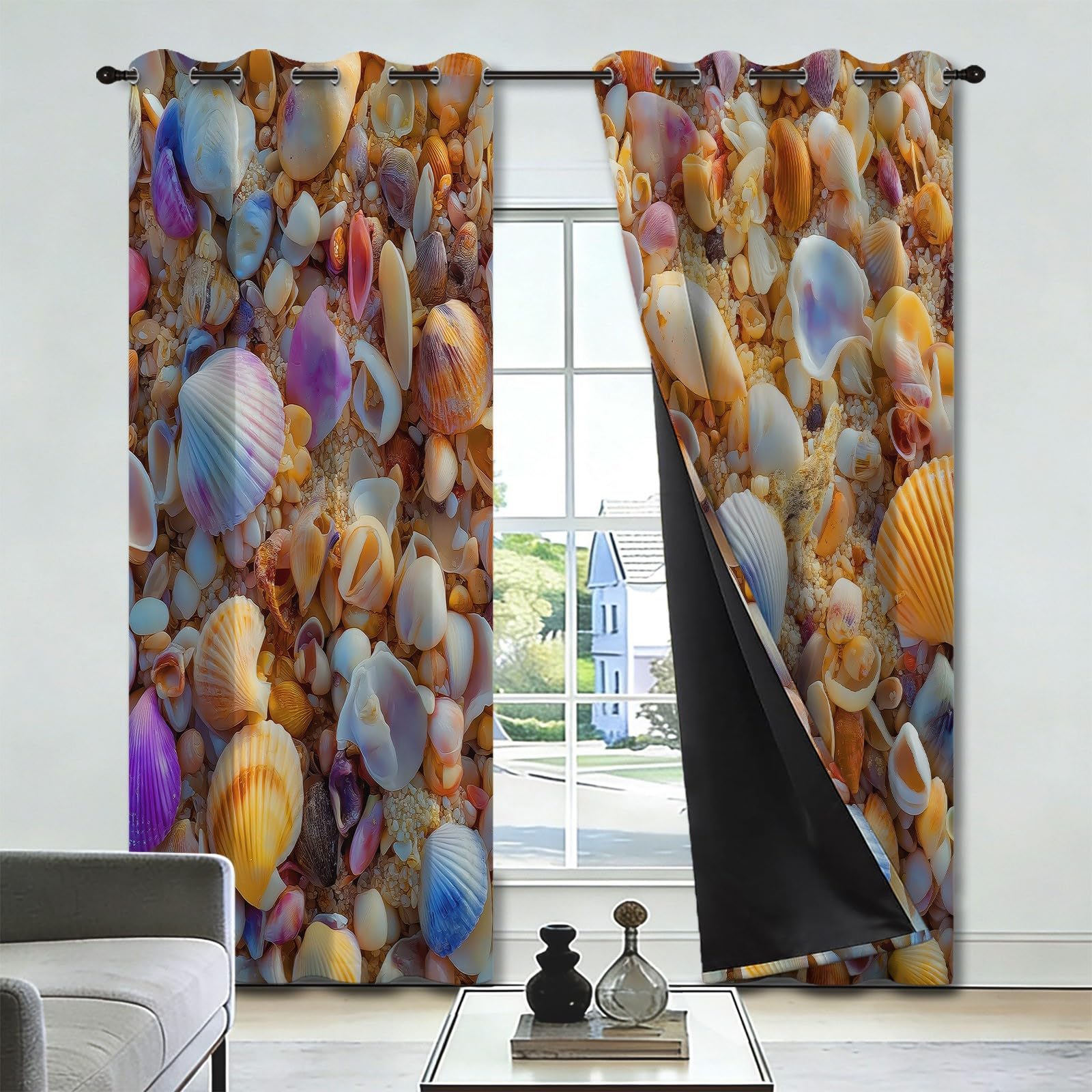 Zasłony zaciemniające Fotografia wakacyjna 140 l x 200 cm, plaża z kamyczkami, dekoracja okienna do salonu, sypialni, izolacja termiczna, 2 panele