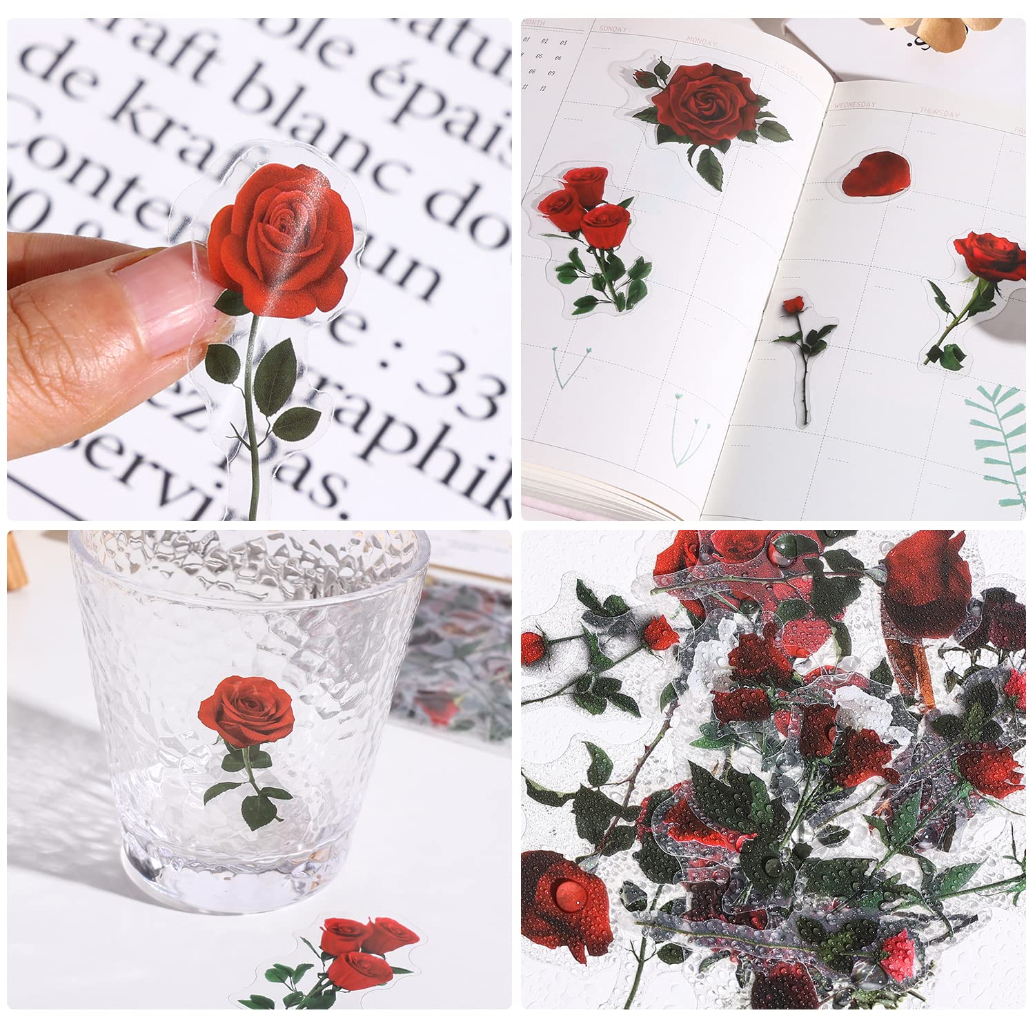 Stickers De Flores Naturales - 12 Láminas Adhesivas De Rosas, Ideales Para Scrapbooking, Laptops, Diarios Y Manualidades