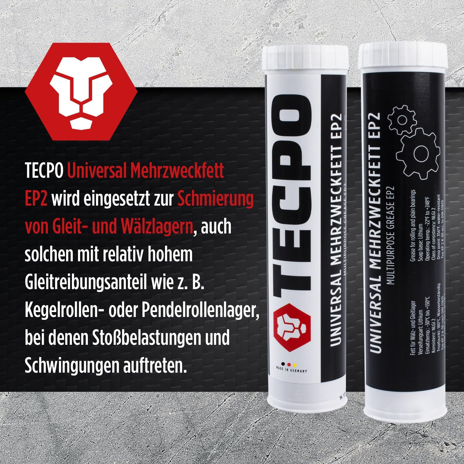 TECPO - Grasa universal multiusos (400 g), cartucho de grasa de litio, grasa universal, lubricación de coche, resistente al agua
