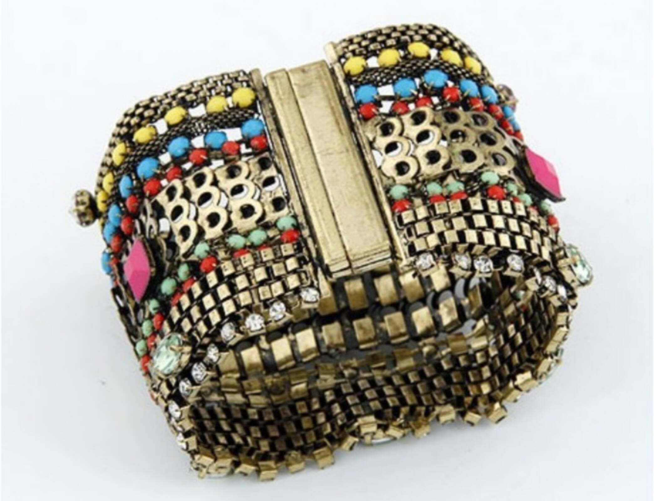 Bronze Punk Chunky National Bracelets Totem Jewelry Fashion Rhinestones Resin Beads Fit Party,100483