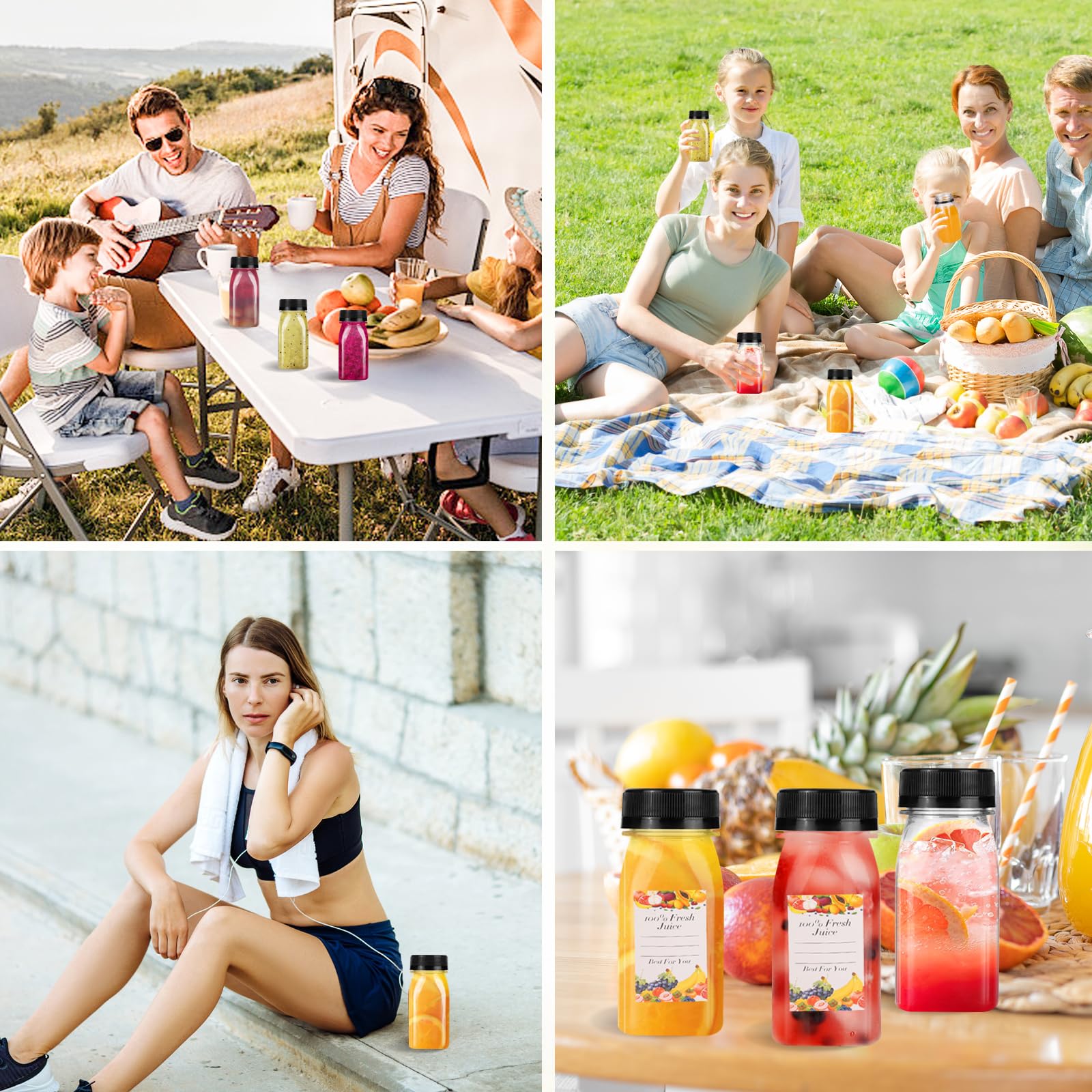 winbest 12 sztuk plastikowych butelek do shotów 120 ml, z naklejkami wielokrotnego użytku, 120 ml, do napełniania napojów i smoothies