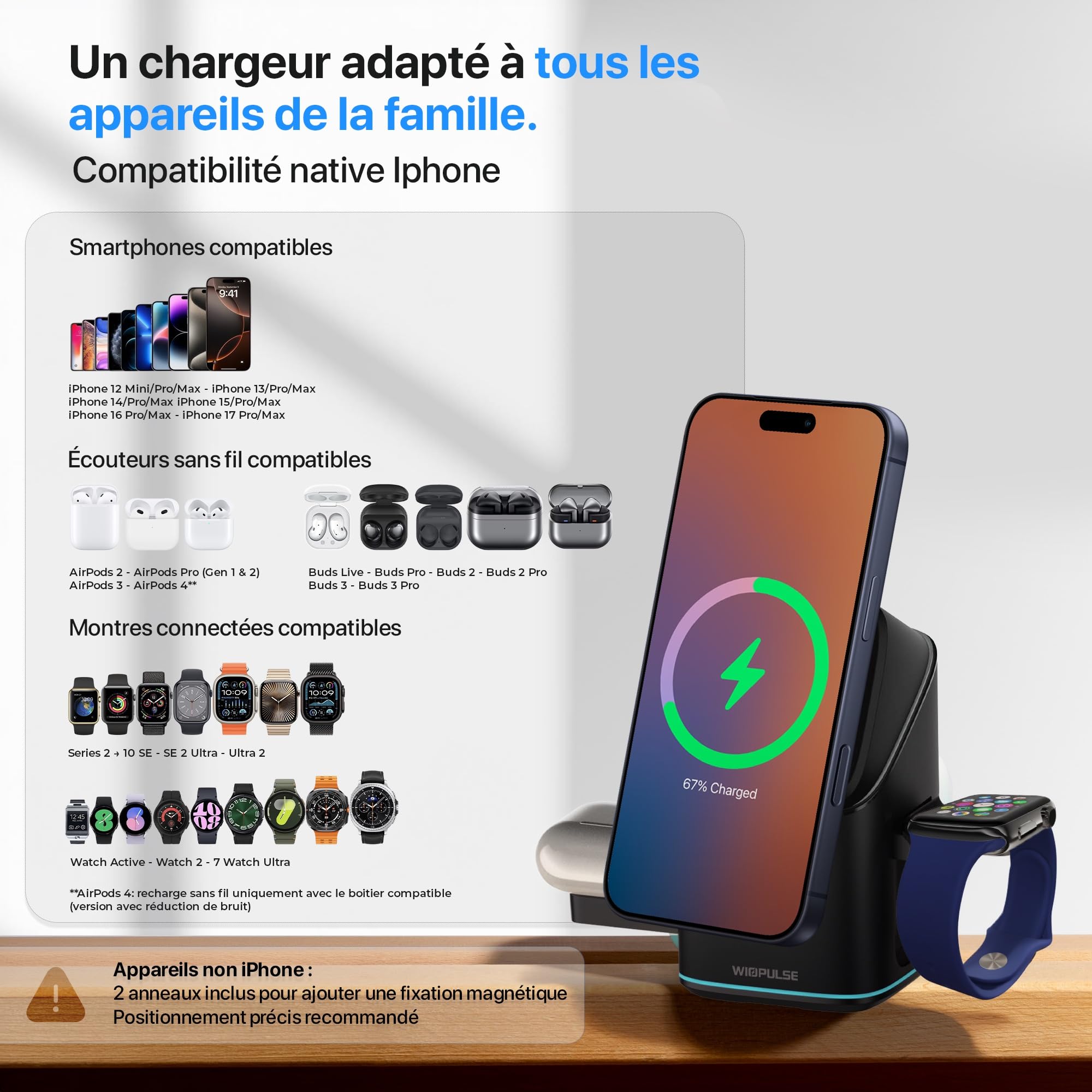 Station Charge 3en1 sans Fil pour iPhone Apple Watch AirPods