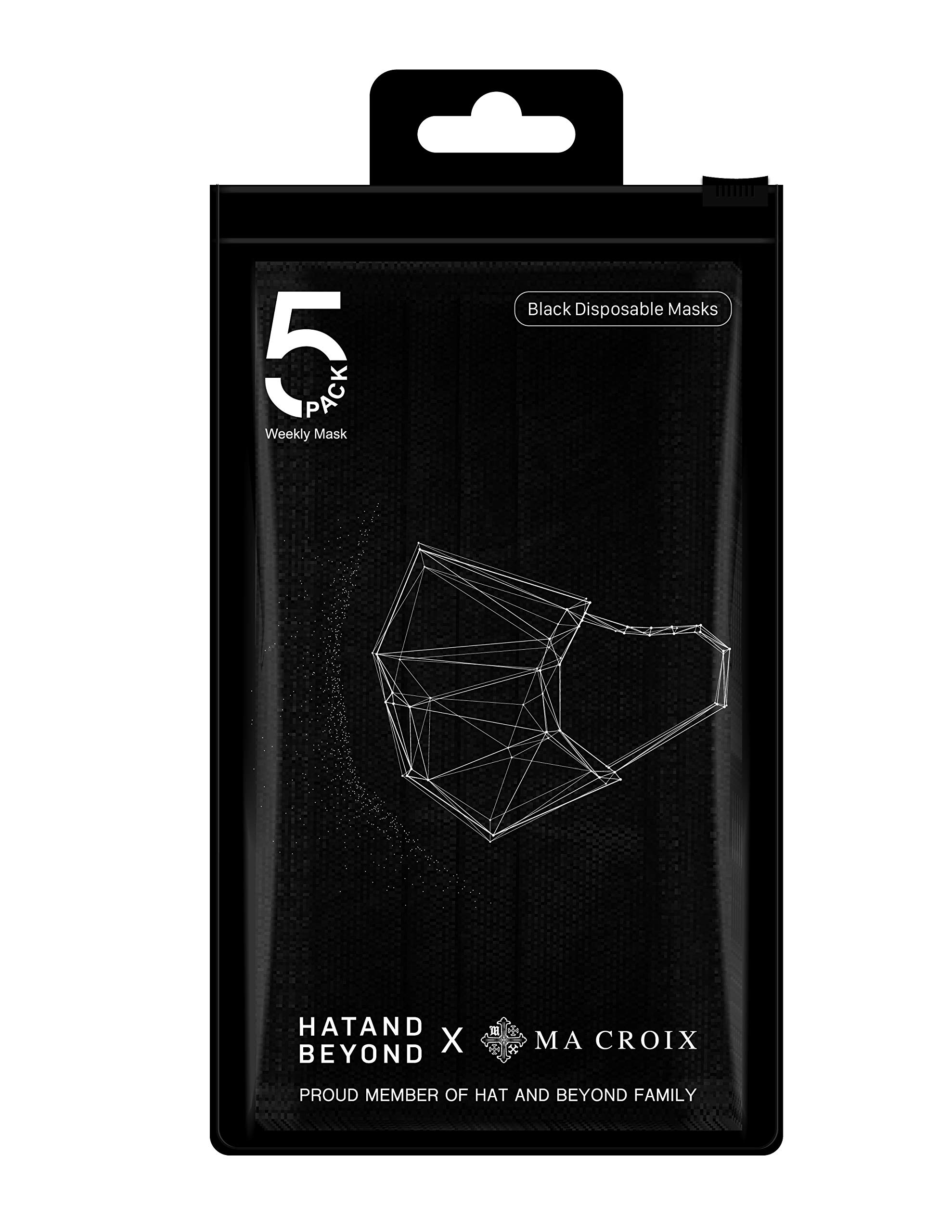 Hat and Beyond Premium Black Face Masks Disposable, 3-Ply Elastic Ear Loop Covering Mask (Pack of 100)