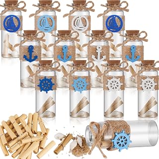Qunclay 12 Pcs Coastal Beach Ornaments Ocean Message Bottle Hanging Coastal Glass Bottle Seashell Wishing Jar with Wood Cork Stoppers Nautical Wishing for Beach Party Wedding Home Office Decor