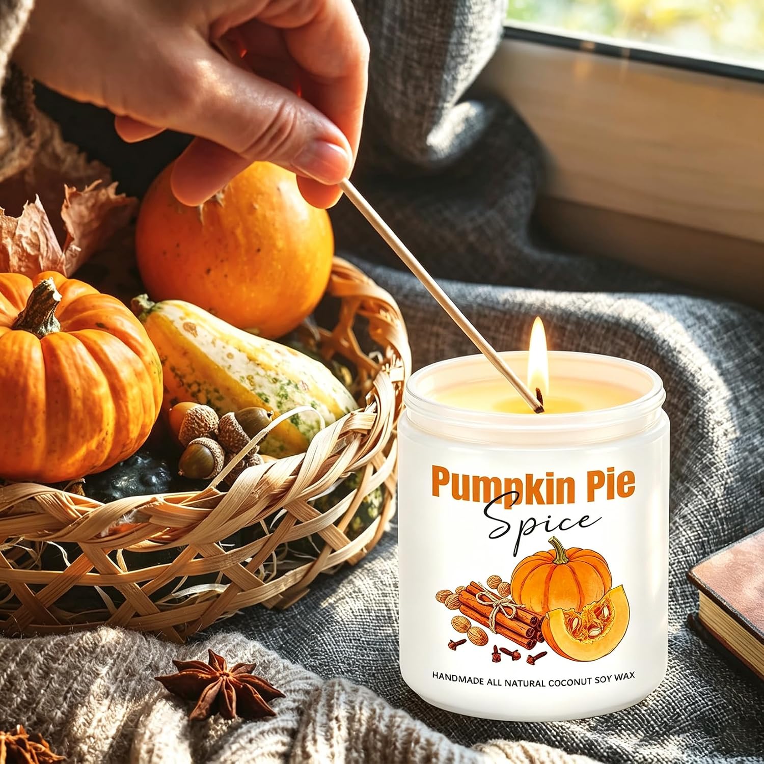Homsolver Fall Candles, Pumpkin Cinnamon Spice Candles, Fall Scented Candle Decorations for Home Gifts for Women Pumpkin Pie Spice Candle Gifts