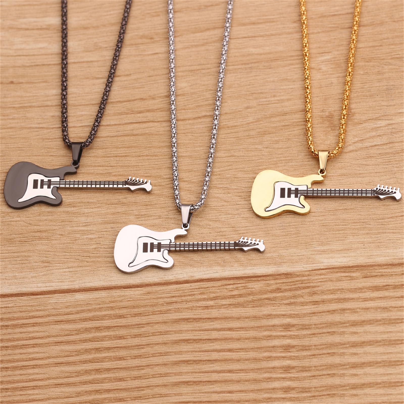 NUEAYMS Punk Style Guitar Pendant Necklace - Alloy Clavicle Chain Jewelry For Music Lovers - View #3