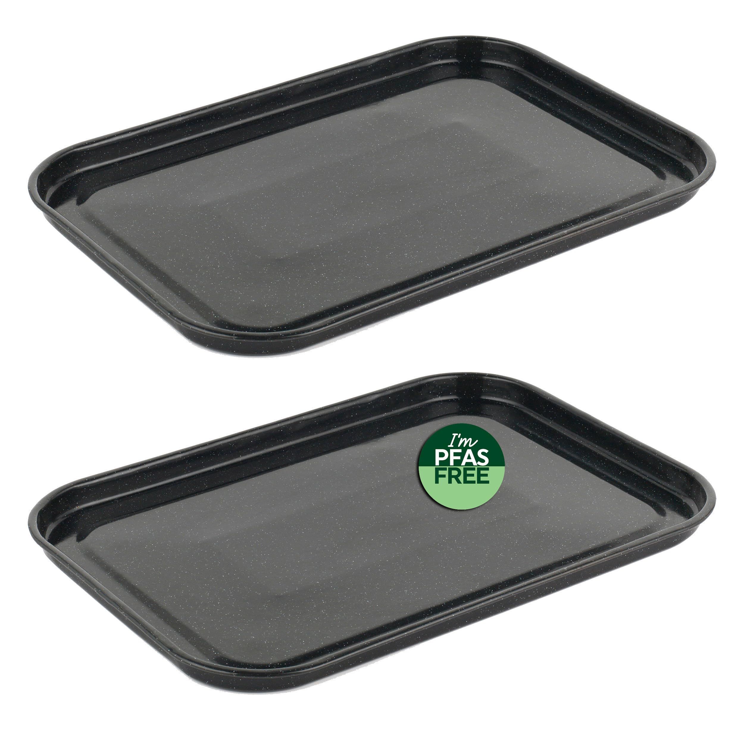 Salter COMBO-9146 Baking Tray Set – 2 Pack, 36 cm Vitreous Enamel Coated Steel Flat Oven Pan, Large Cookie Sheet, Bakeware for Baking/Roasting, PFAS-Free, Dishwasher Safe, Oven Safe to 230°C, Black