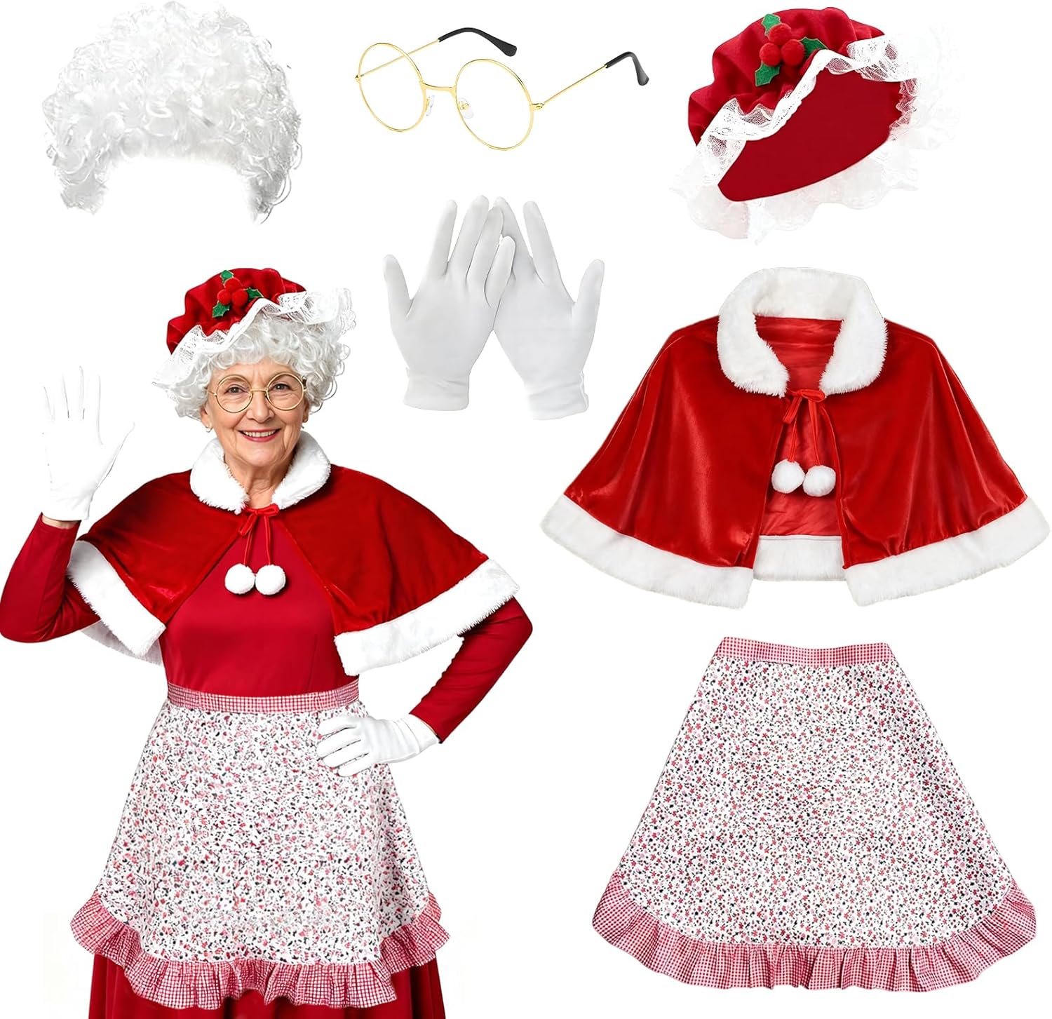 Women Female Christmas Mrs Claus Elf Cosplay Costume Accessory Full Set main image 0