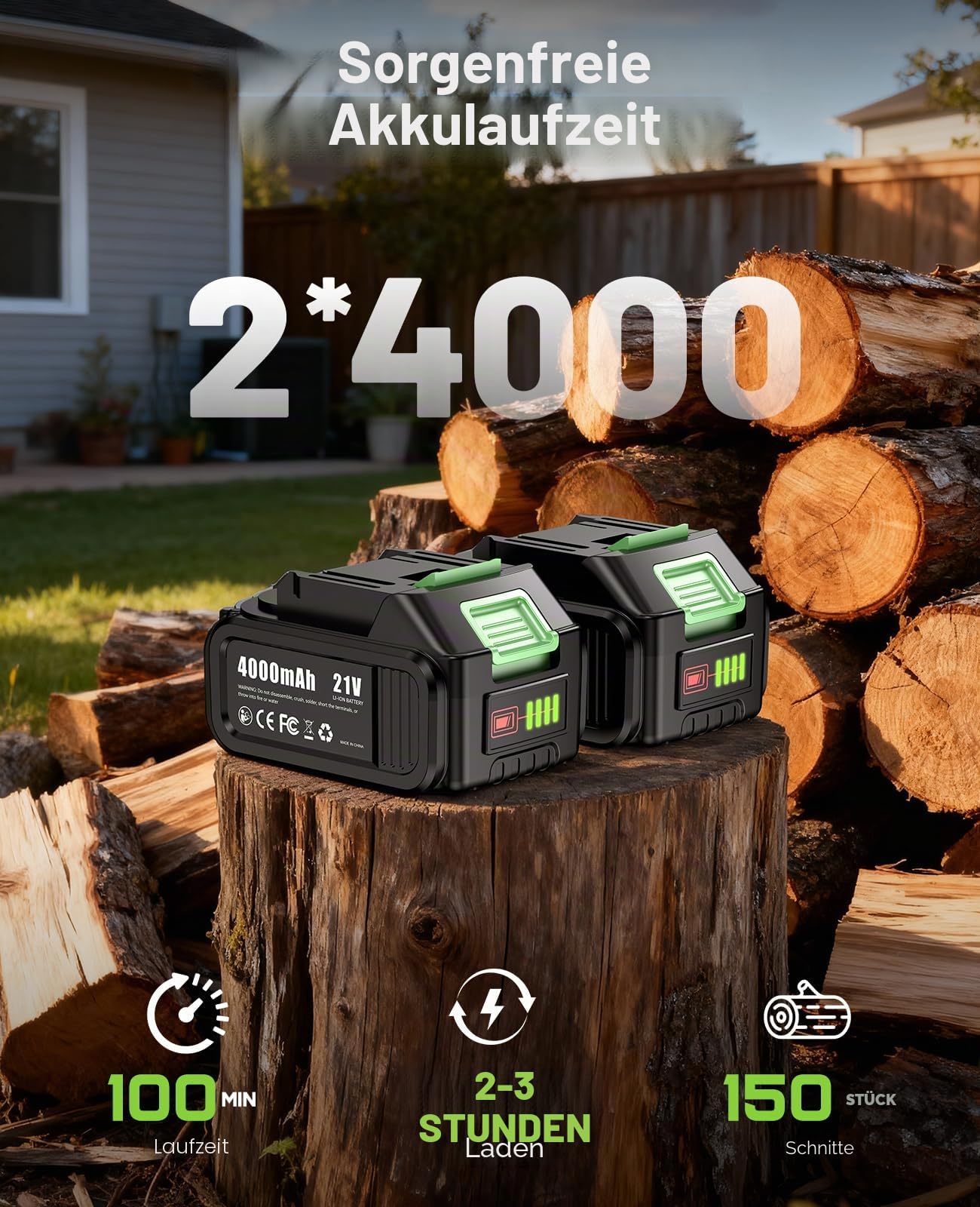 J-KU 2-in-1 Akku Teleskop Hochentaster, 6 Zoll Mini Kettensäge mit 2×4.0Ah Akkus & Ladegerät, Bürstenloser Motor, bis 4,8m Arbeitshöhe, Akku-Astsäge für Baumpflege und Gartenarbeit