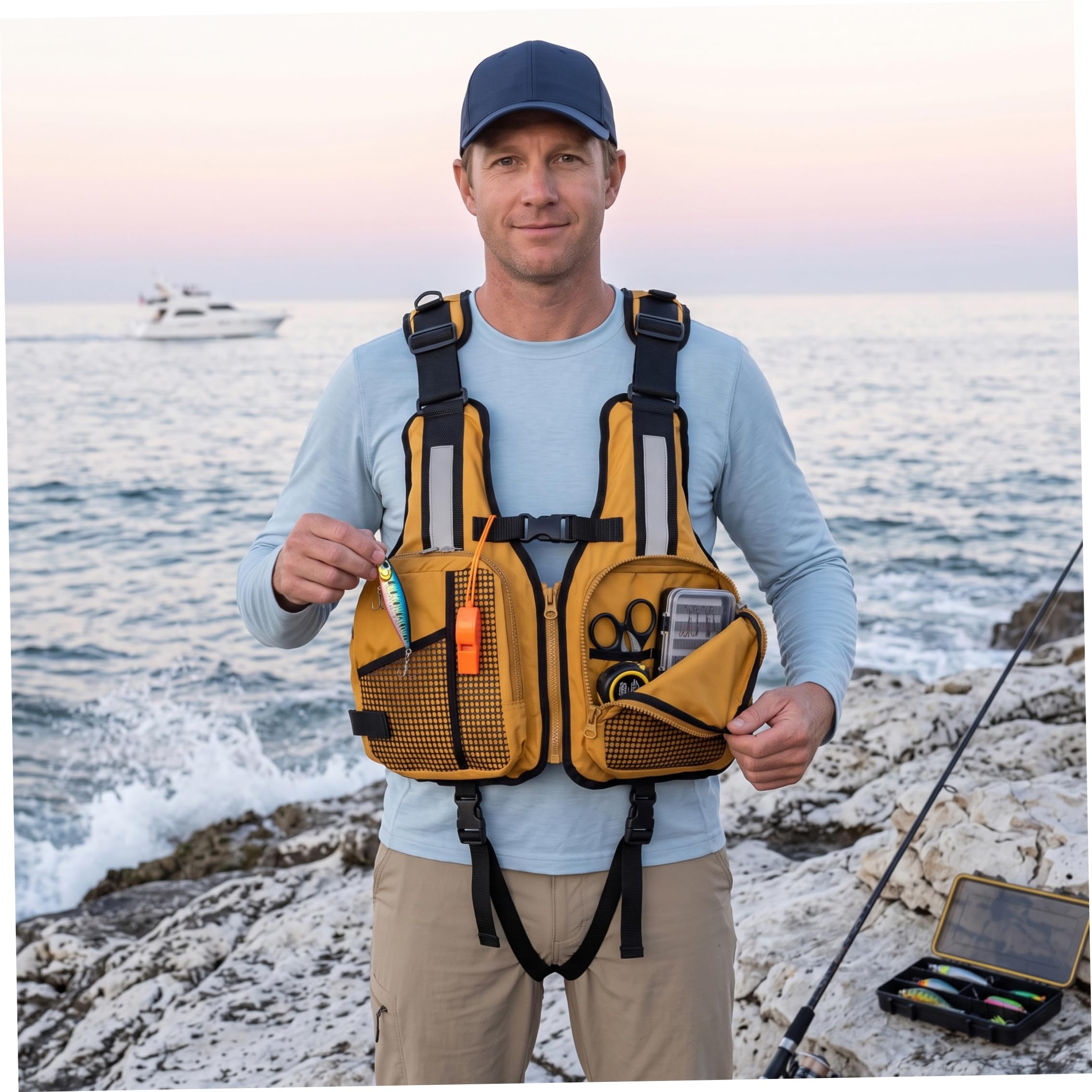 Veste Flottante Adulte Bretelles réglables et sifflet Rouge | Sangles réglables, sifflet d'urgence, sécurité aquatique, pêche, kayak, canotage, natation