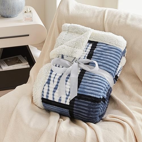 Miniatura 5 de Gracelife Manta para mujer, manta Sherpa para sofá, manta de franela acogedora y suave a cuadros para cama, forro polar, color negro y blanco, 60x80