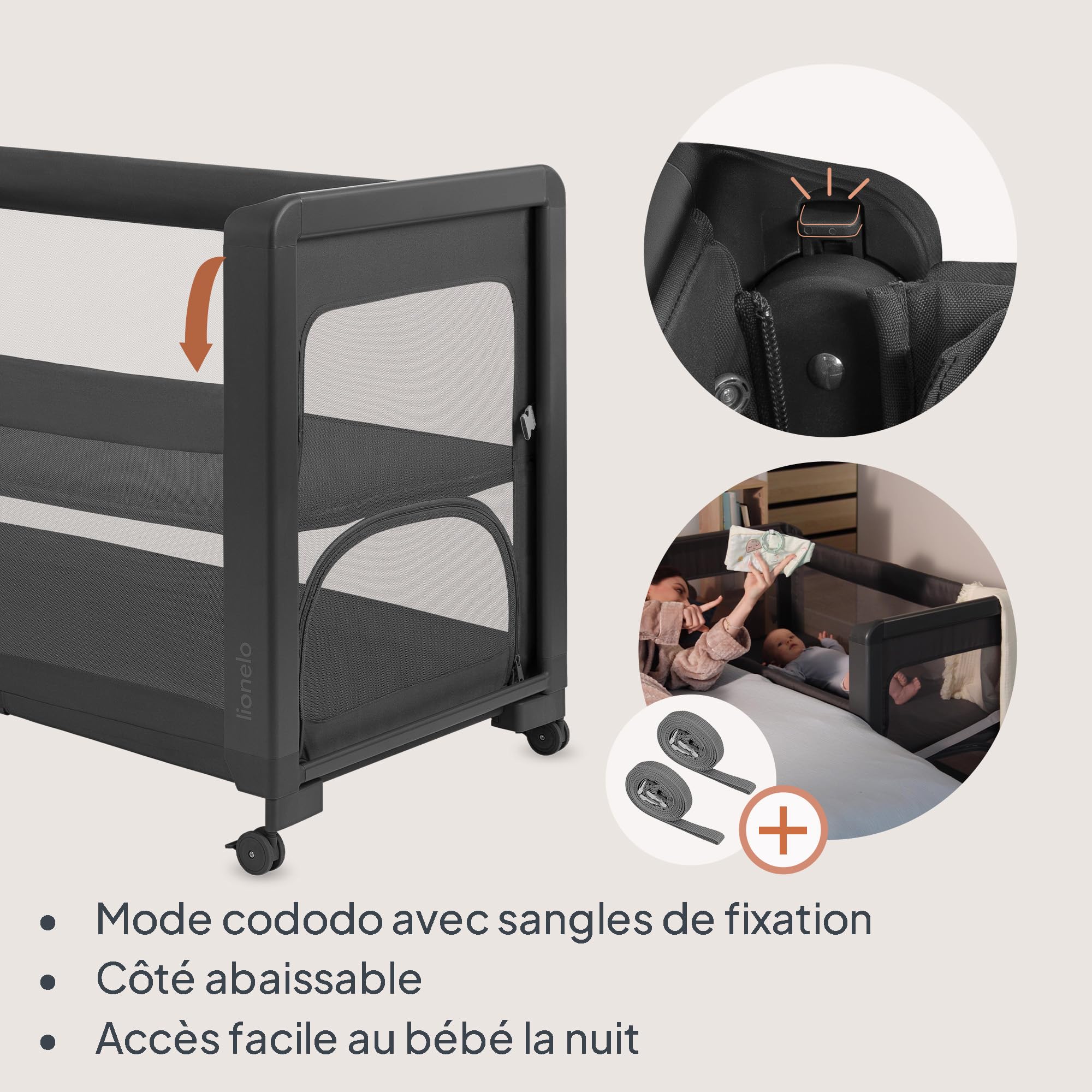 lionelo Patty Lit Parapluie avec Matelas 5 en 1, Lit Parapluie Bebe Cododo, Lit De Bebe, Parc Bébé Pliant avec Sac Et roulettes, De La Naissance À 15 Kg