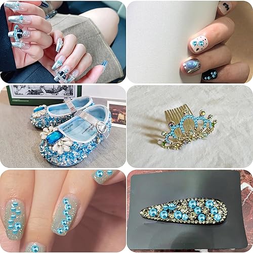 Miniatura 5 de Beadsland 8300 diamantes de imitación con parte trasera plana, gemas de diamantes de imitación azules para uñas redondas para manualidades, mezcla