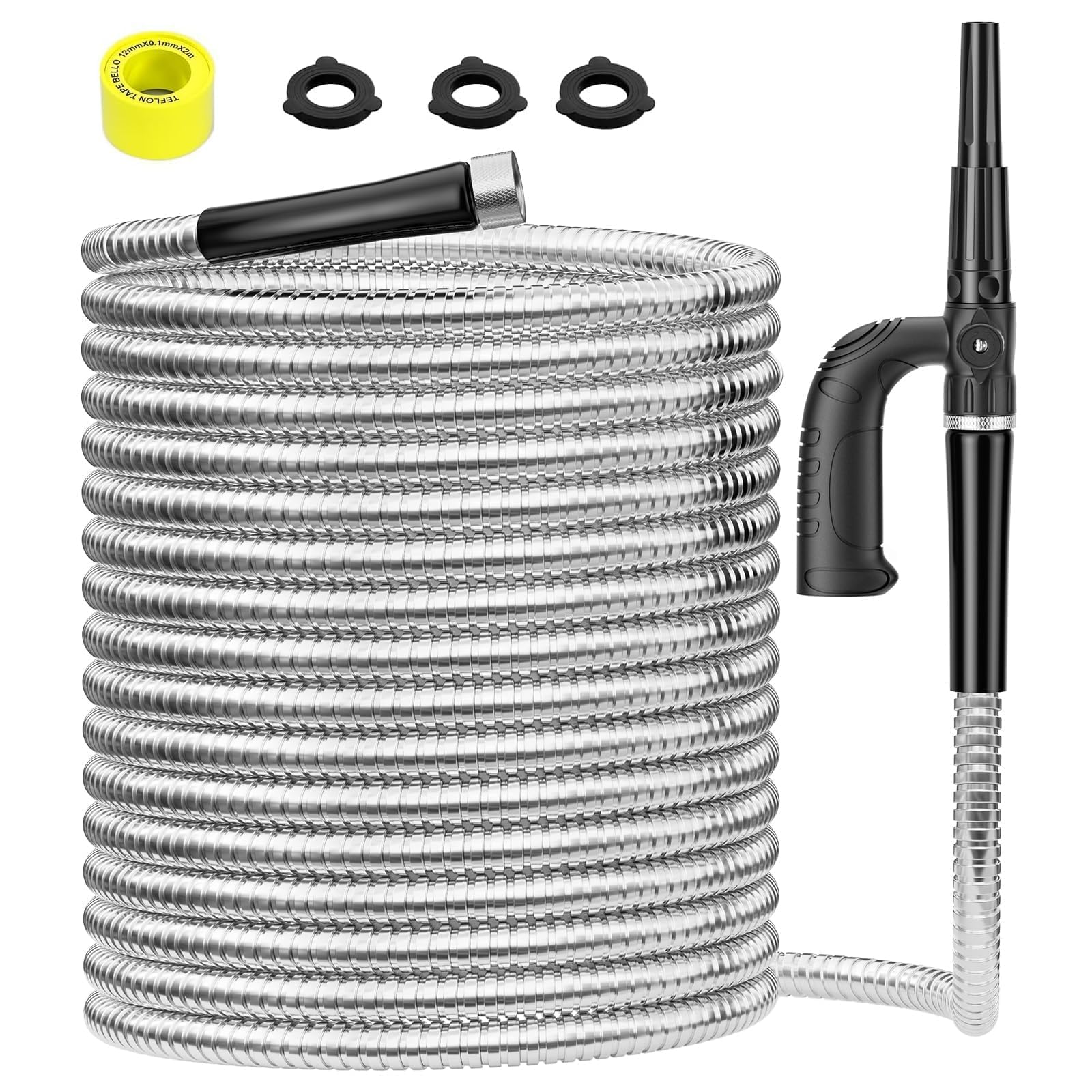 Specilite Sliver Metal Garden Hose 50Ft Heavy Duty 304 Stainless Steel Water Pipe For Yard, Outdoor, Rv - Durable, Tough & Flexible, Kink & Tangle Free, Pet-Proof, Puncture Resistant With Independent Grip