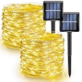 2 Pack Solar String Lights Outdoor, Total 80FT 240LED Solar Powered Waterproof Fairy Lights 8 Modes, Silver Wire Lights (Warm White)