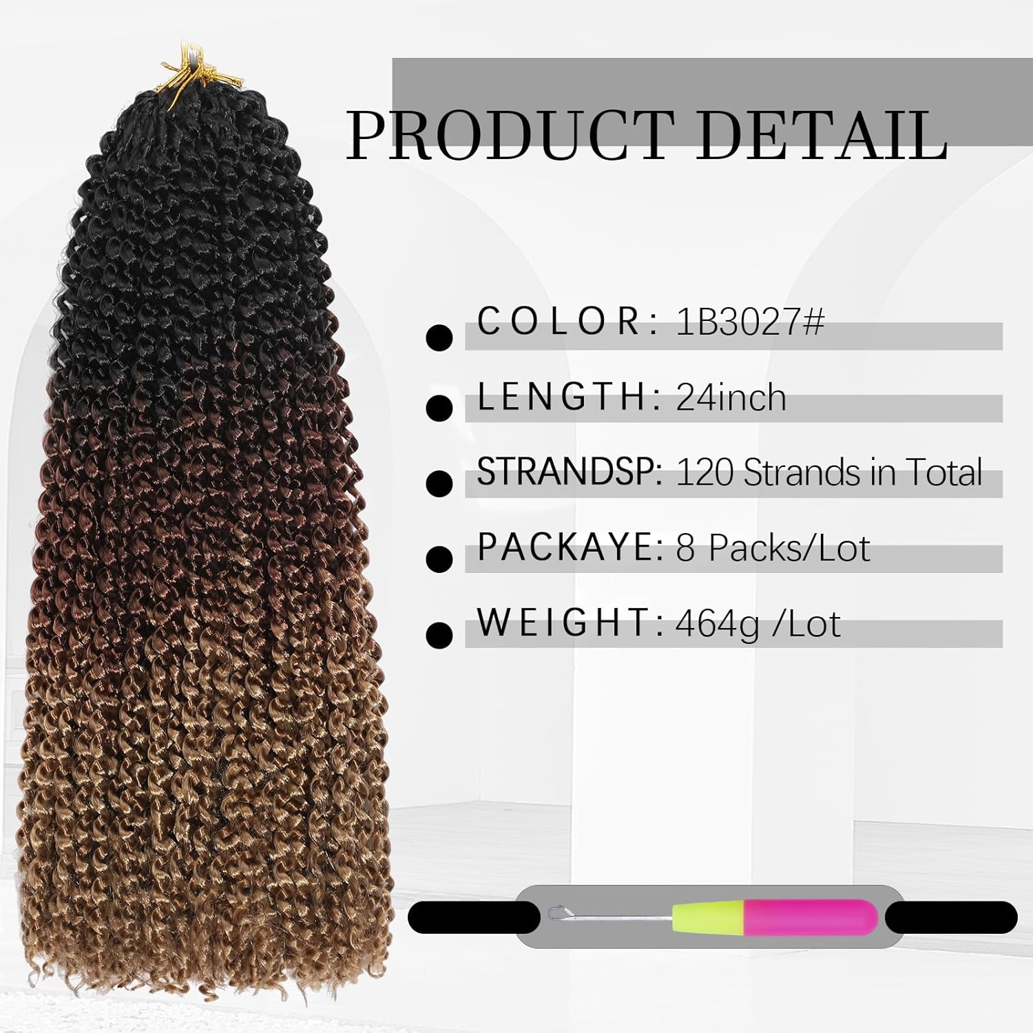 Passion Twist Hair 8 Packs Water Wave Crochet Hair Bohemian Braiding Hair Pre Looped Crochet Braids Hair Extensions for Black Women (1B/30/27#, 24 Inch (Pack of 8))