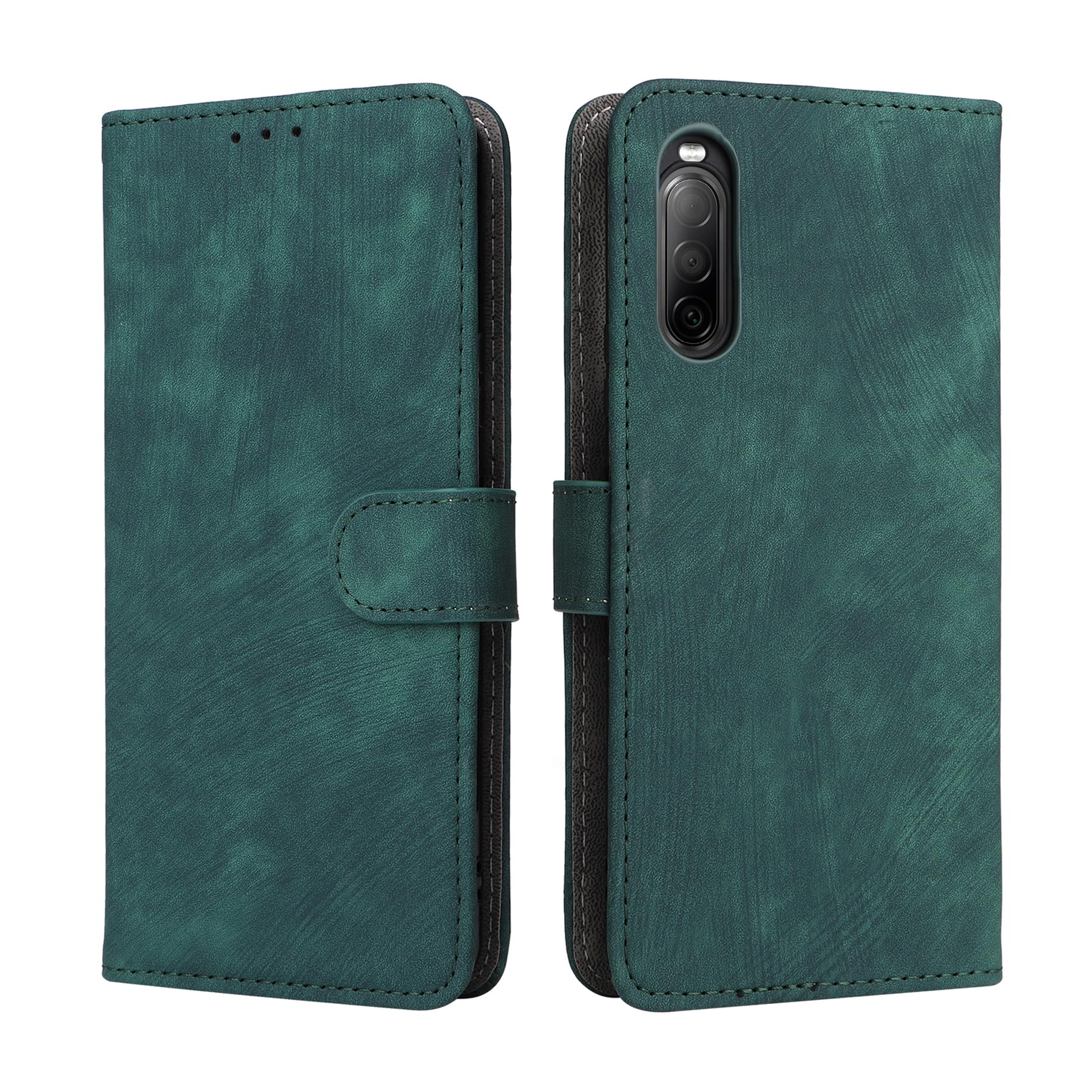 Case for Sony Xperia 10 II XQ-AU51/ XQ-AU52/ SO-41A (6.0 Inch) PU Leather Case Magnetic Phone Protective Cover with Stand Holster Anti-Theft Brush Wallet Retro Scrub Green