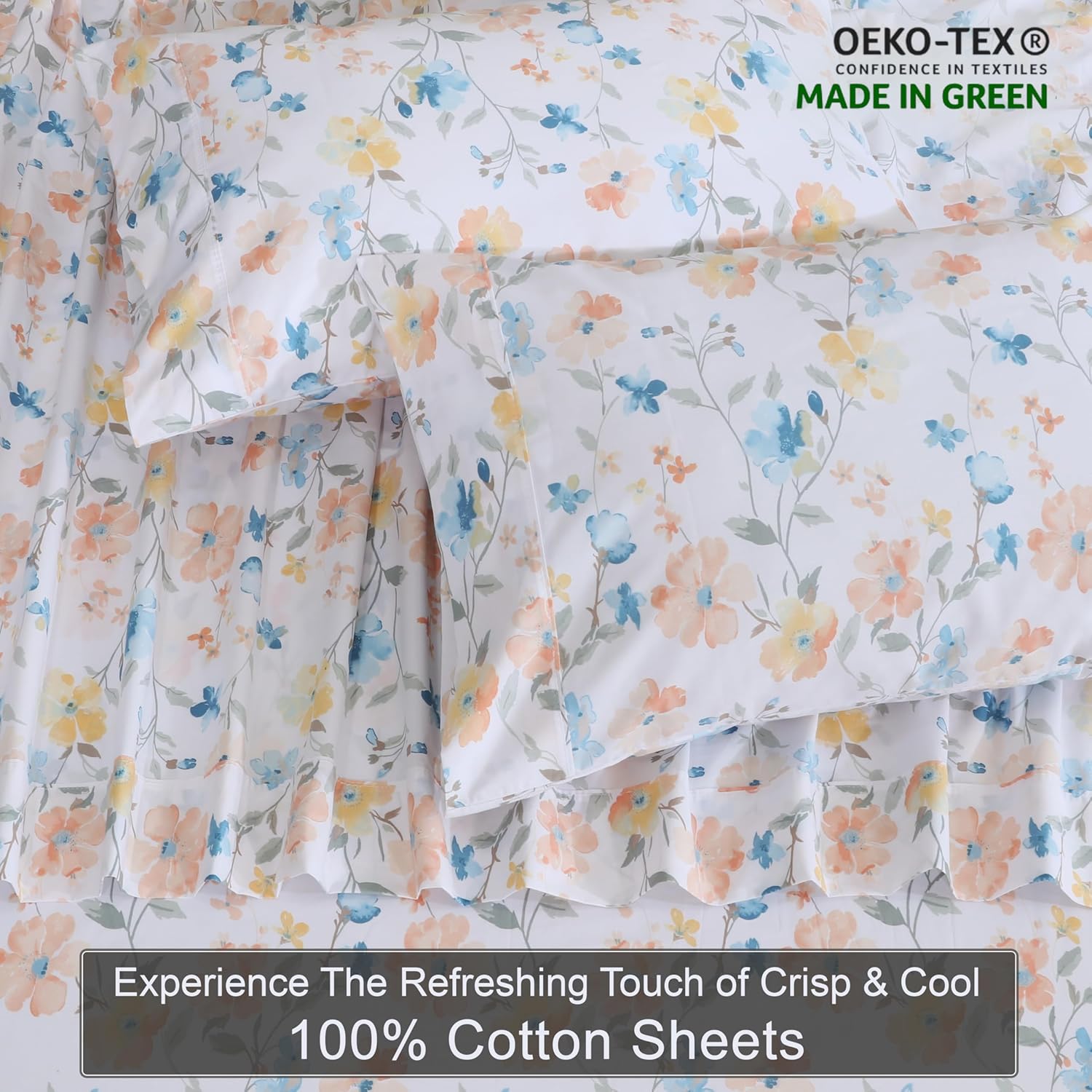 ZOYER 100% Cotton Sheets – Twin Size Percale Bedding, Cooling & Breathable, Durable with a Crisp, Soft & Comfortable Feel, 16" Deep Pocket, 3-Piece Set, Summer Spring - Image 4