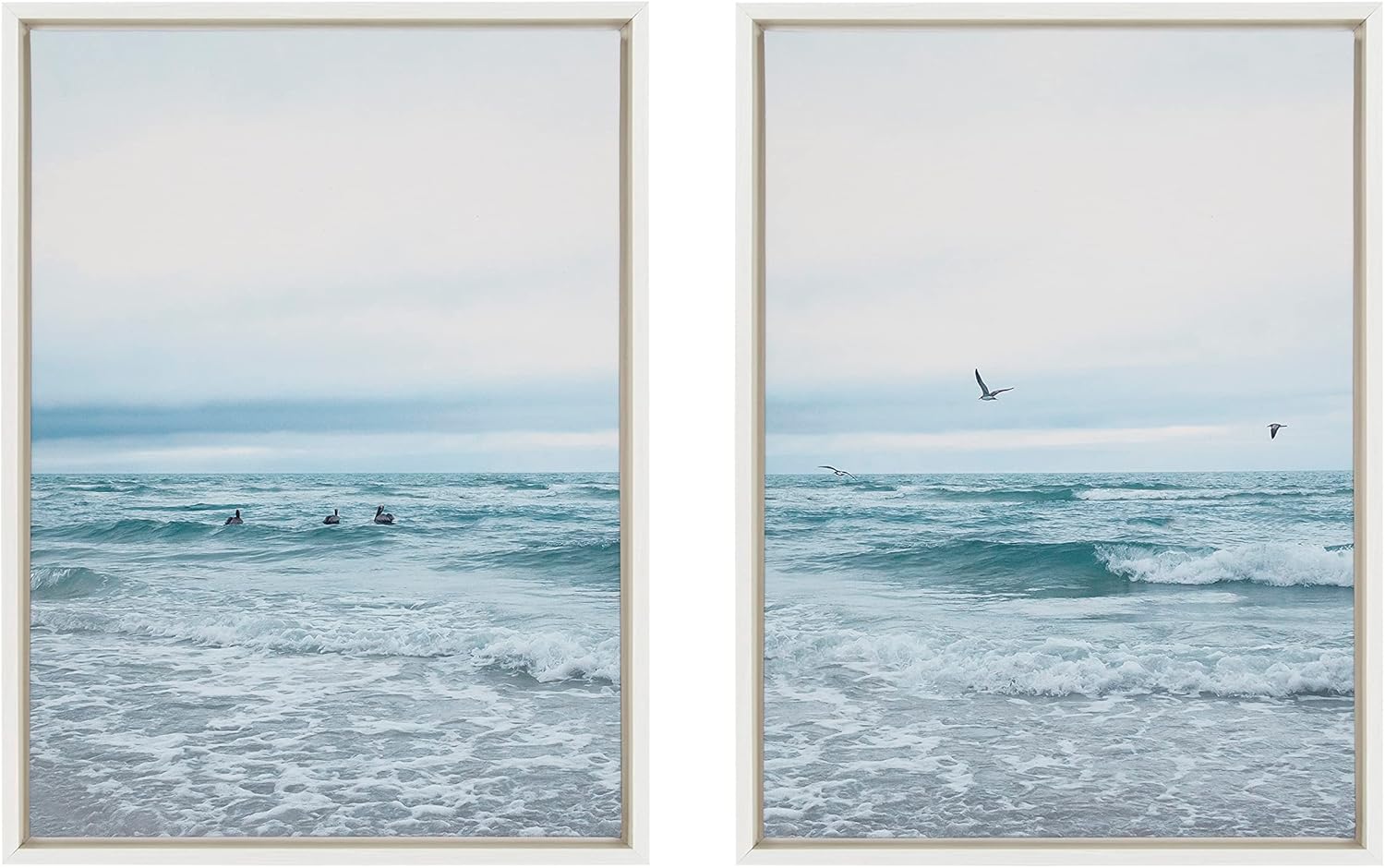 Ocean Swim Coastal Canvas Art Set with White Frame, 18x24