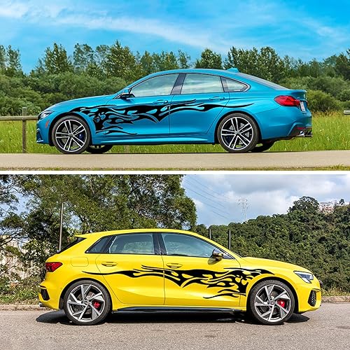 Miniatura 6 de Fochutech 2 calcomanías de vinilo con gráficos de llama grande, calcomanías laterales de carrocería de automóvil, calcomanías de rayas para autos,