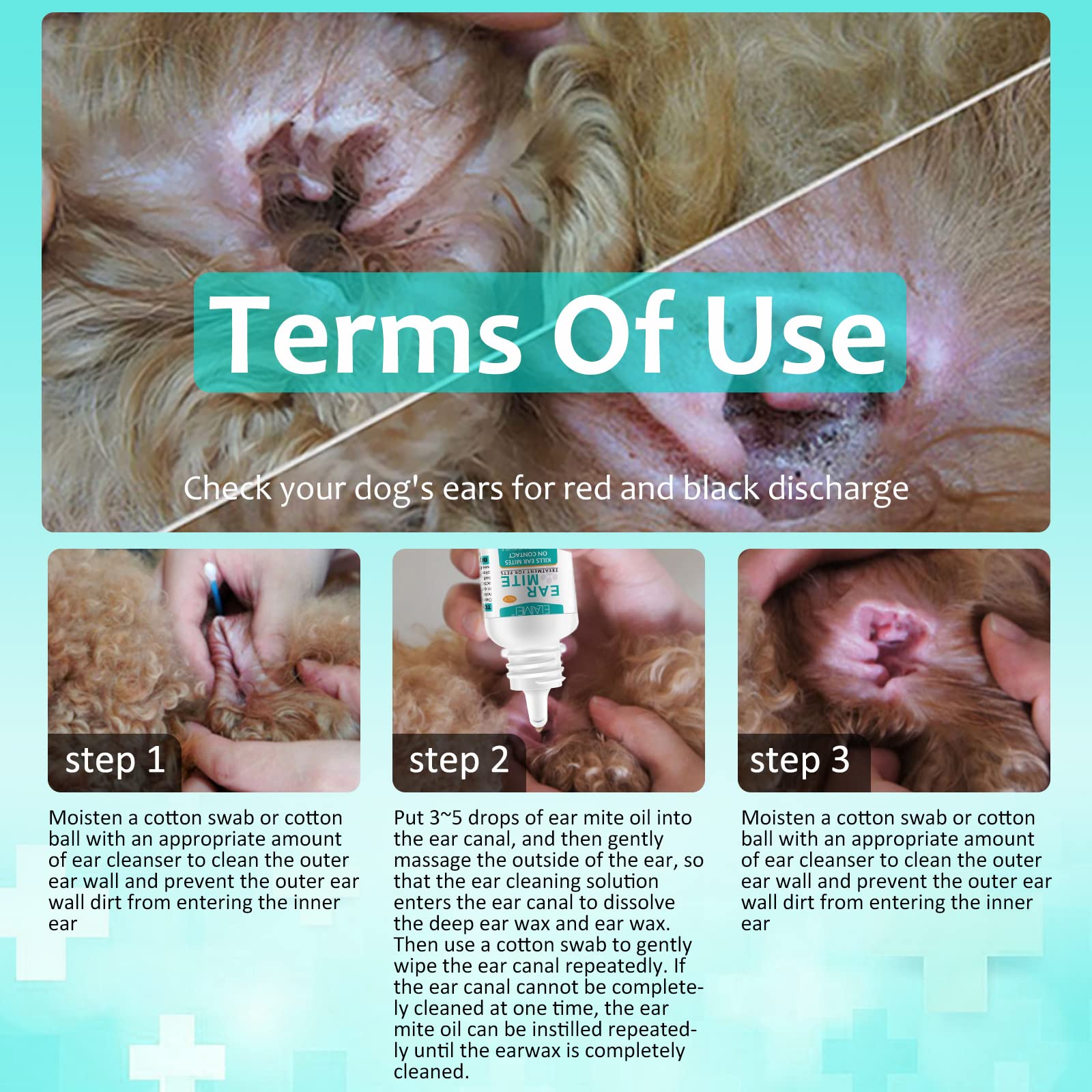 Ear Mite Drops for Dogs & Cats, Ear Infection Treatment for yeast infection itching and odours, Veterinary-grade - Image 2