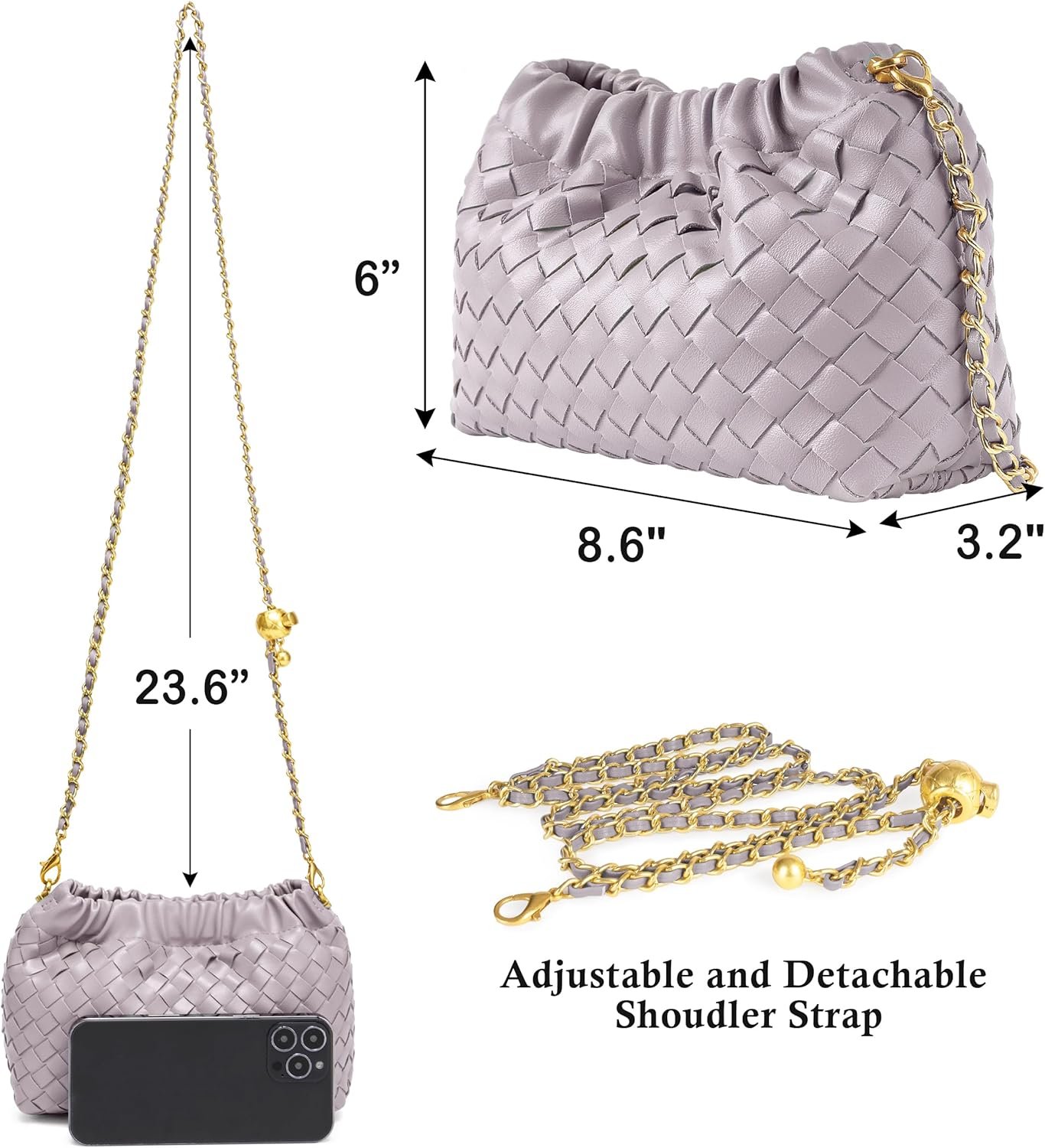 Joryin Woven Women's Crossbody Bag & Evening Purse, Trendy Dumpling Clutch & Hobo Cloud Shoulder Bag Trendy Dumpling Clutch - Image 5