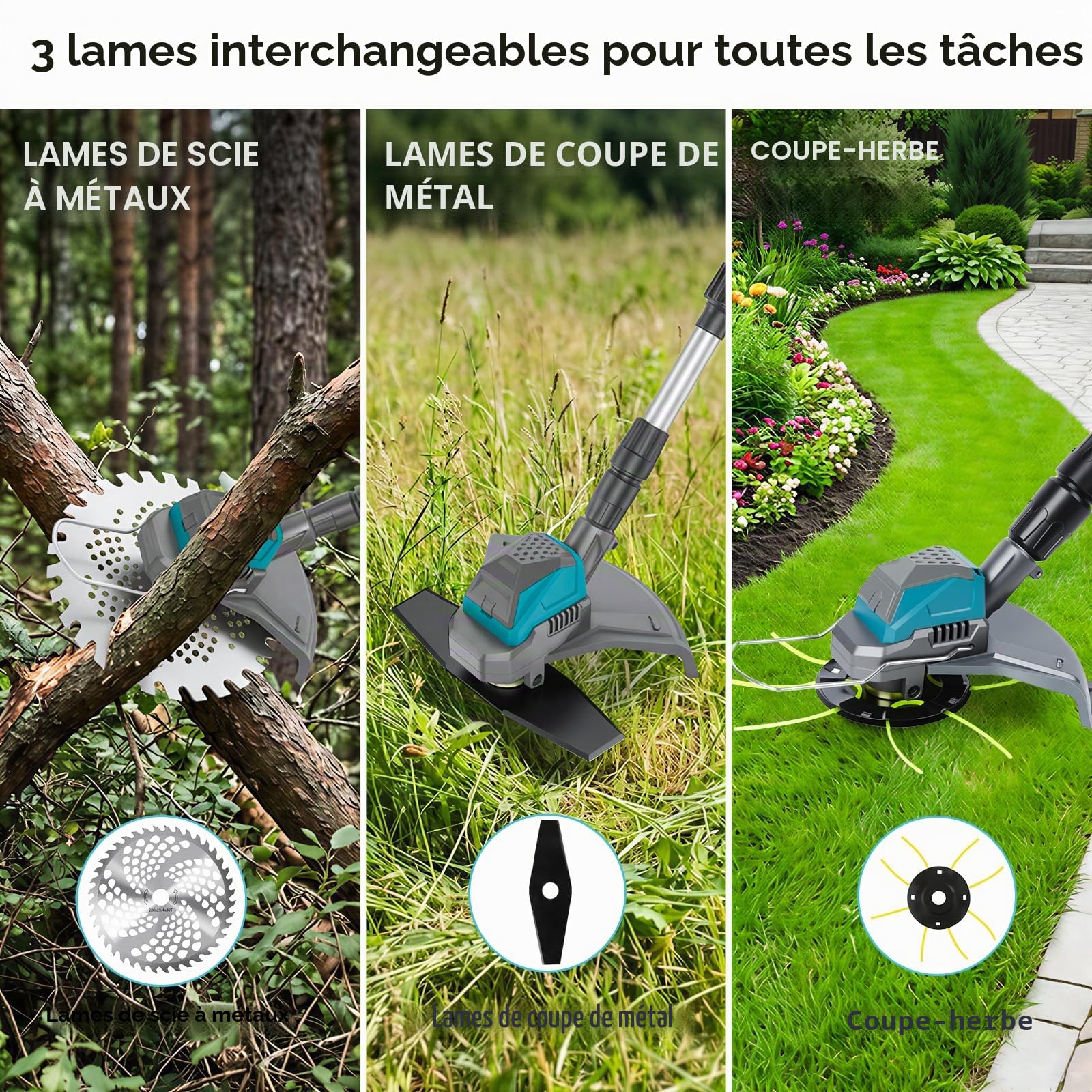 Coupe Bordure sans Fil avec 2 Batterie 4,0 Ah, 21V Débroussailleuse Électrique sans Fil 3 en 1, Moteur Brushless 1000W, 5000 TR/Min, Écran LCD, Télescopique et Pliable pour Jardin et Pelouse
