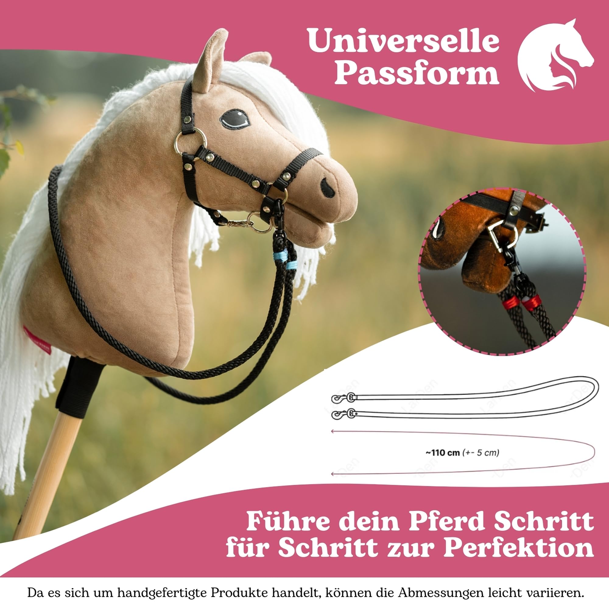 LarDen Accesorios para caballos Hobby Horse – Riendas | Cremo Blue (beige, azul) | Hecho a mano | para caballos atascados, caballos de palo, caballos de hobby Horsing, caballo de juego, caballo de