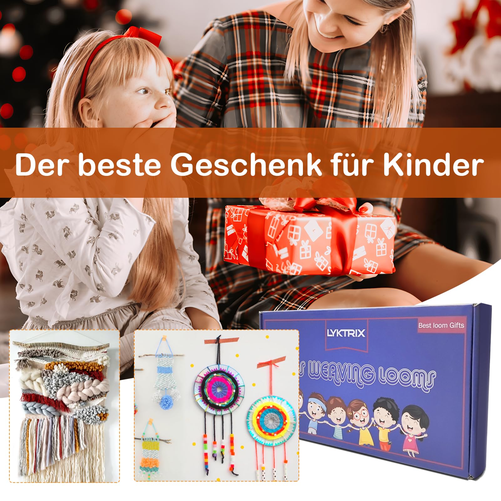 LYKTRIX Set di telai in legno per bambini da 4 a 12 anni, con accessori da 13 pezzi (filato, ago, pettine) per la tessitura di arazzi e sottobicchieri rotondi/quadrati