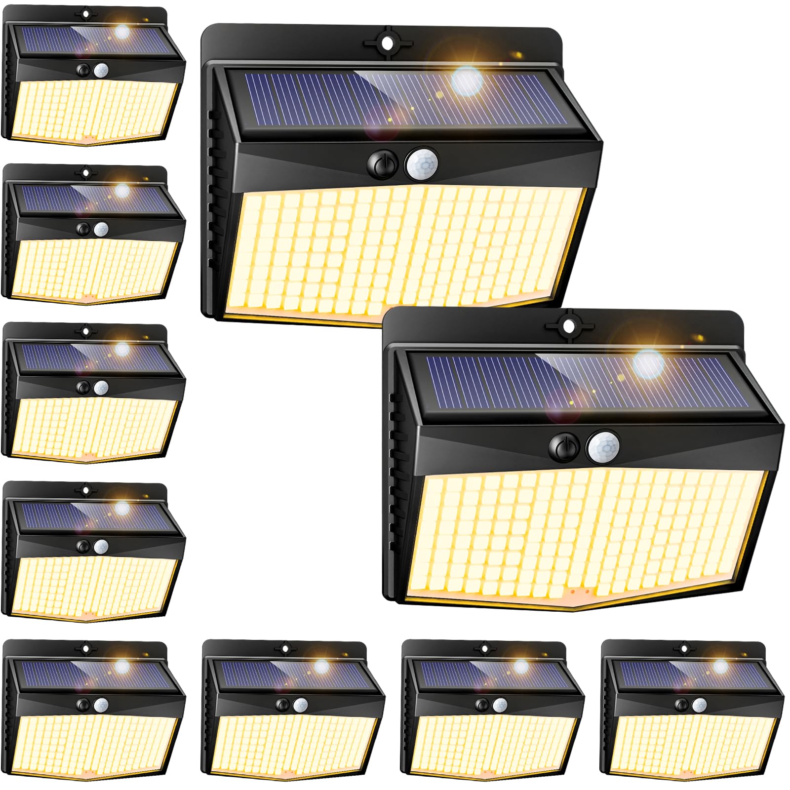 Peasur Solar Lights Outdoor Garden, Upgraded Wireless 168LED Solar Security Lights Motion Sensor, IP65 Waterproof Solar Powered Wall Lights with 3 Modes for Yard, Door, Fence, Garage (10 Pack)