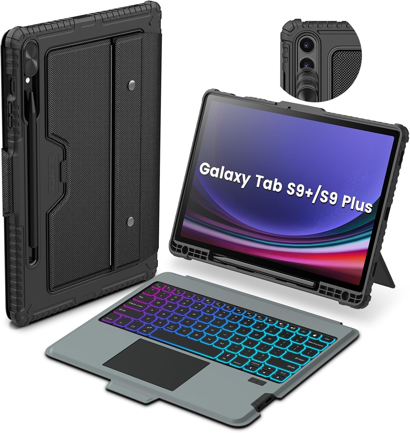 Nillkin for Samsung Galaxy Tab S9 Plus Detachable Keyboard Case with 7 Backlit, Kickstand, Trackpad, S Pen Holder, S9 5G Tablet Case 12.4&amp;#39;&amp;#39