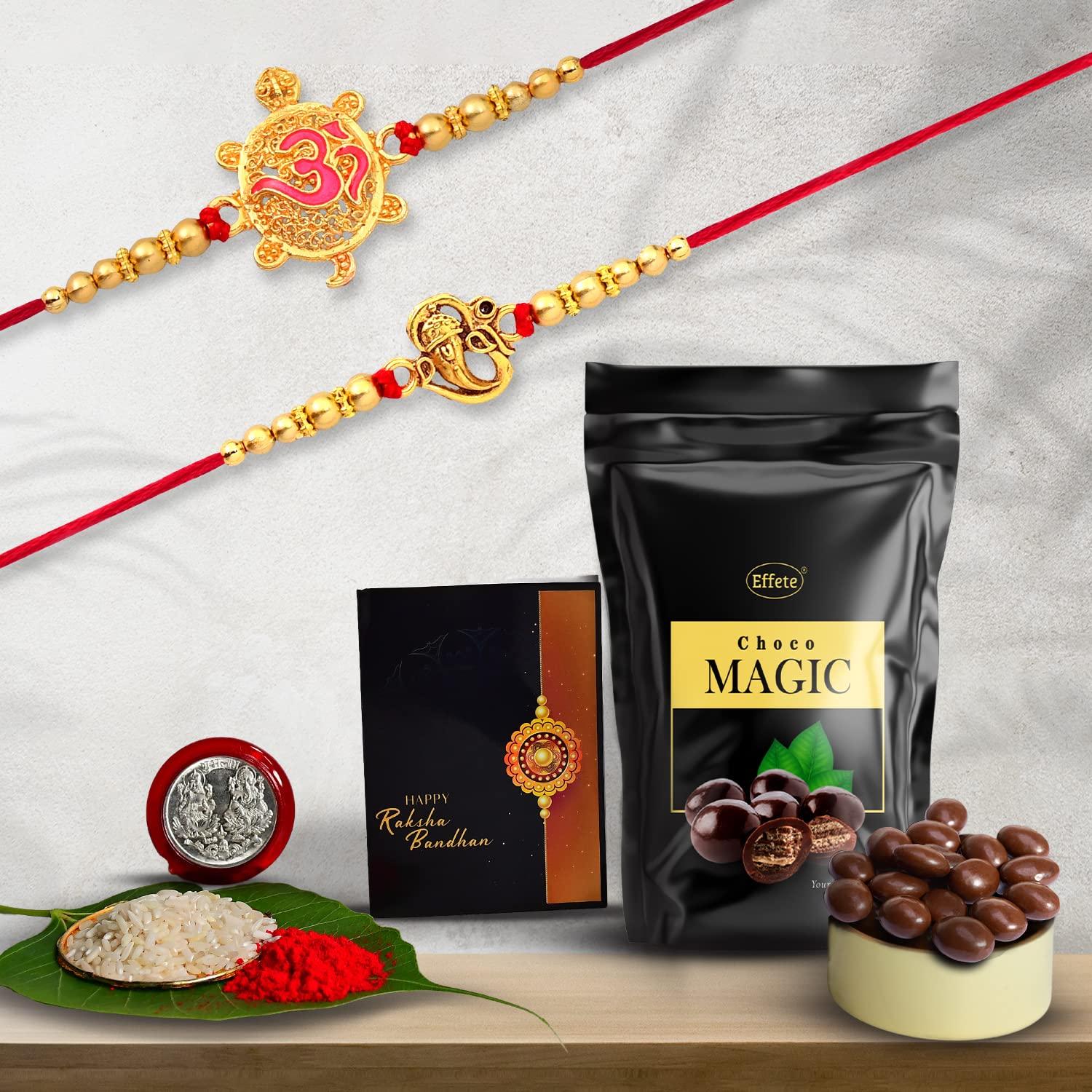DeoDap (K2_1+2_BS) Multicolor Rakhi Combo with Effete Chocolate Butter Scotch , Silver Color Pooja Coin, Roli Chawal & Greeting Card, Occasion, stylish rakhi for brother, Rakhi & Chocolate for brother, rakhi brother, rakhi with gift, handmade rakhi,  (B08CHJWG1N) Amazon Price History, Amazon Price Tracker