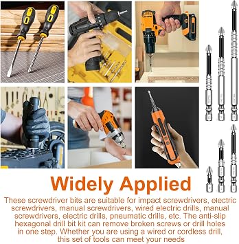High-Magnetic Screwdriver Drill Bit Set, 6 Pcs Anti-Slip Impact Bits with Magnetiser, Durable and Precision Screwdriver Bits Kit, Compatible with Electric Drill and Driver Tools