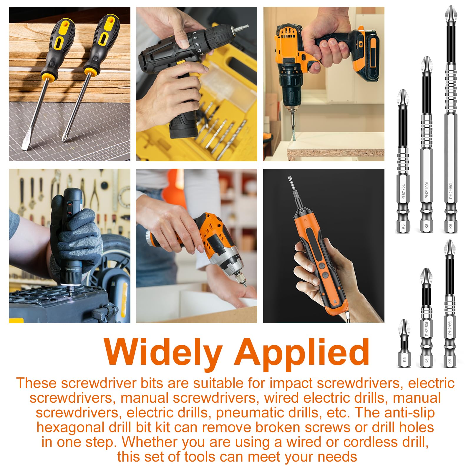 High-Magnetic Screwdriver Drill Bit Set, 6 Pcs Anti-Slip Impact Bits with Magnetiser - Image 4