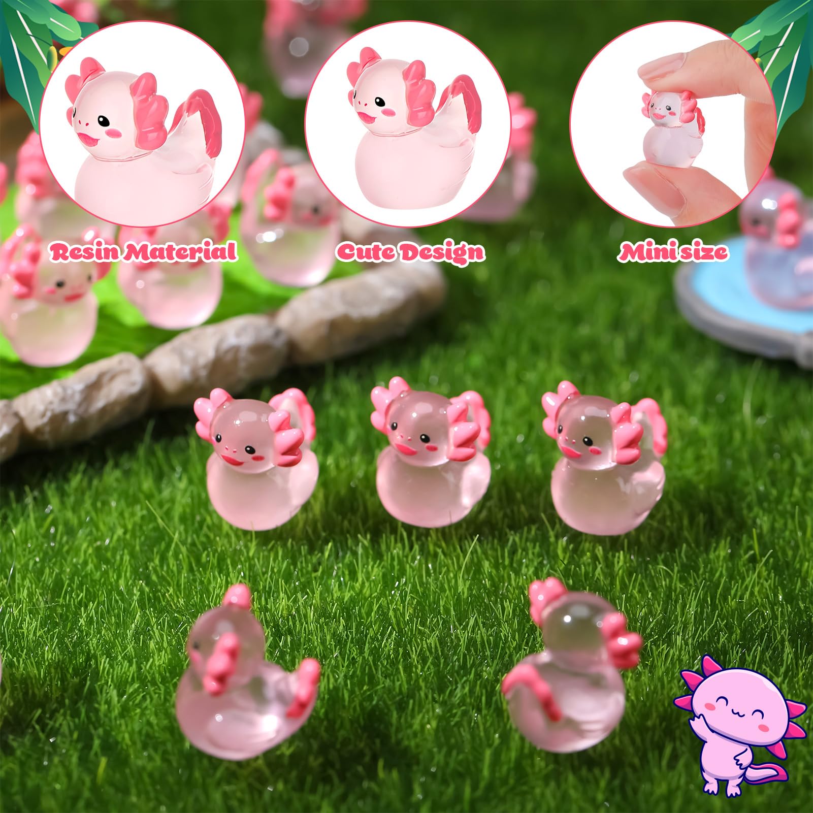 GSrenyu 50PCS Mini Resin Axolotl Duck Figurines, Miniature Ambystoma Ducks - Image 3