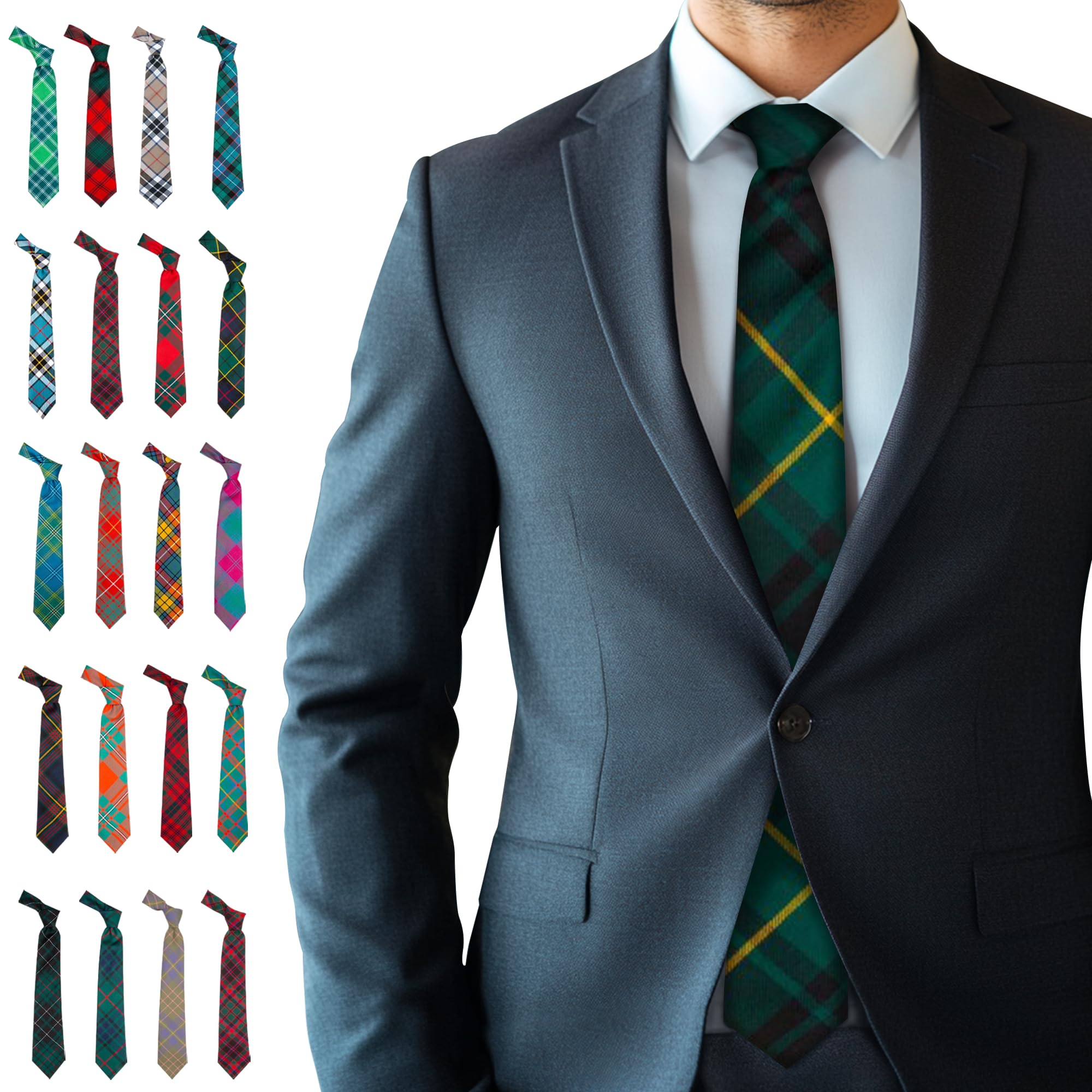BRAW CLANS TARTANS Tartan Ties for men Made in Scotland - 100% wool - 3.15" width mens ties - Green tie for men - MacArthur Scottish Tartan Valentines day, Fathers day, Wedding