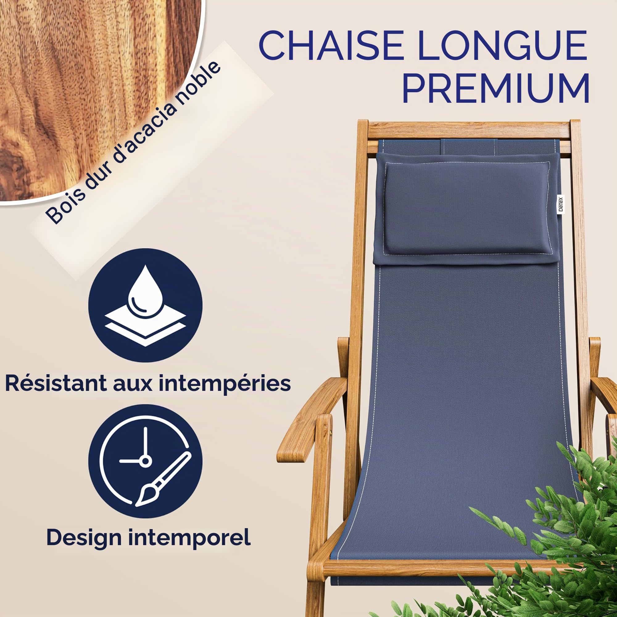 Casaria® Chaise Longue Pliante en Bois Anthracite Chaise de Plage 3 Positions Chilienne transat Jardin Exterieur