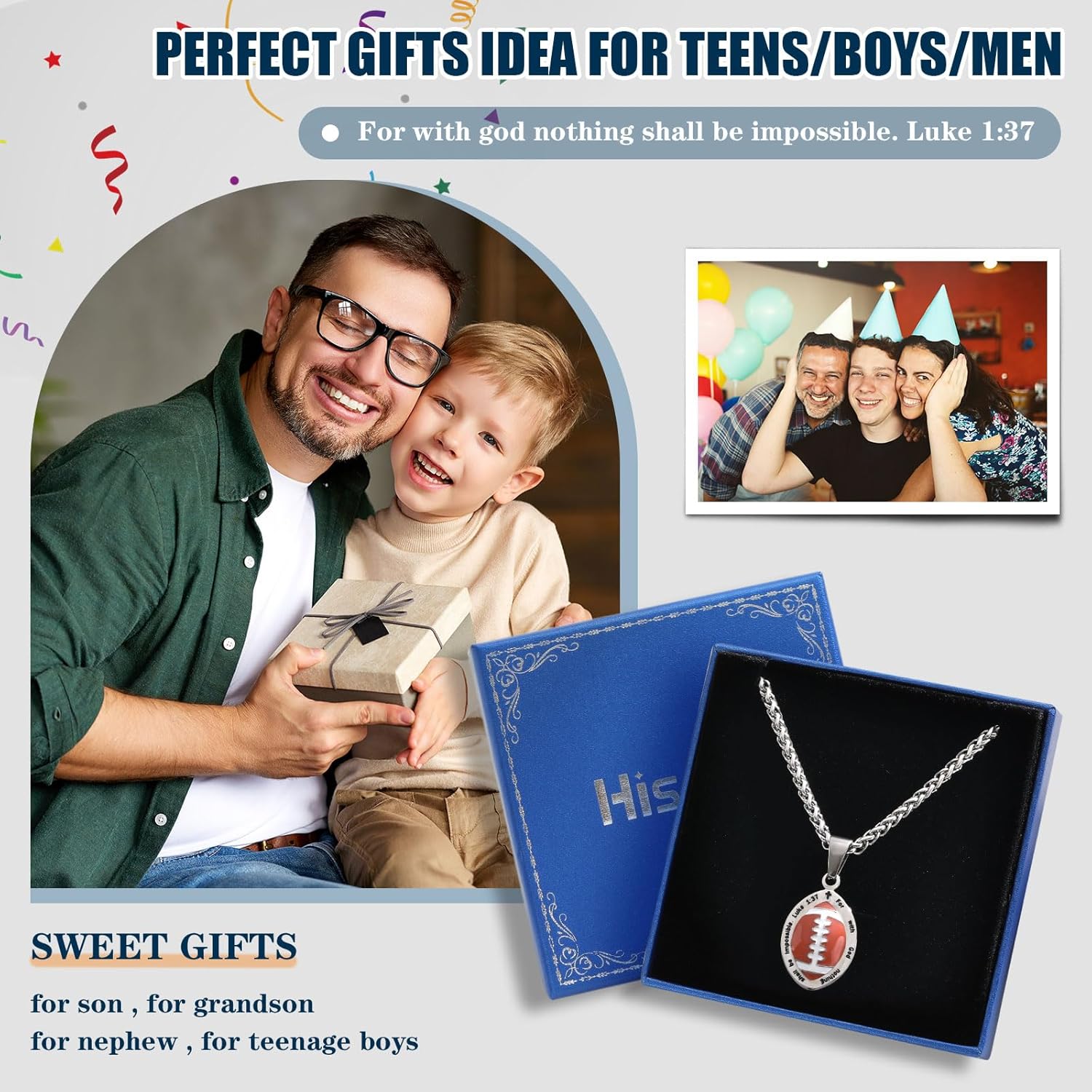 Christian Bible Verse Necklace for 𝐁𝐨𝐲𝐬, Stainless Steel Soccer Basketball Baseball Football Sports Ball Inspirational Scripture Pendant Necklace, Religious Gift for Athletes, Adjustable Chain - Image 6